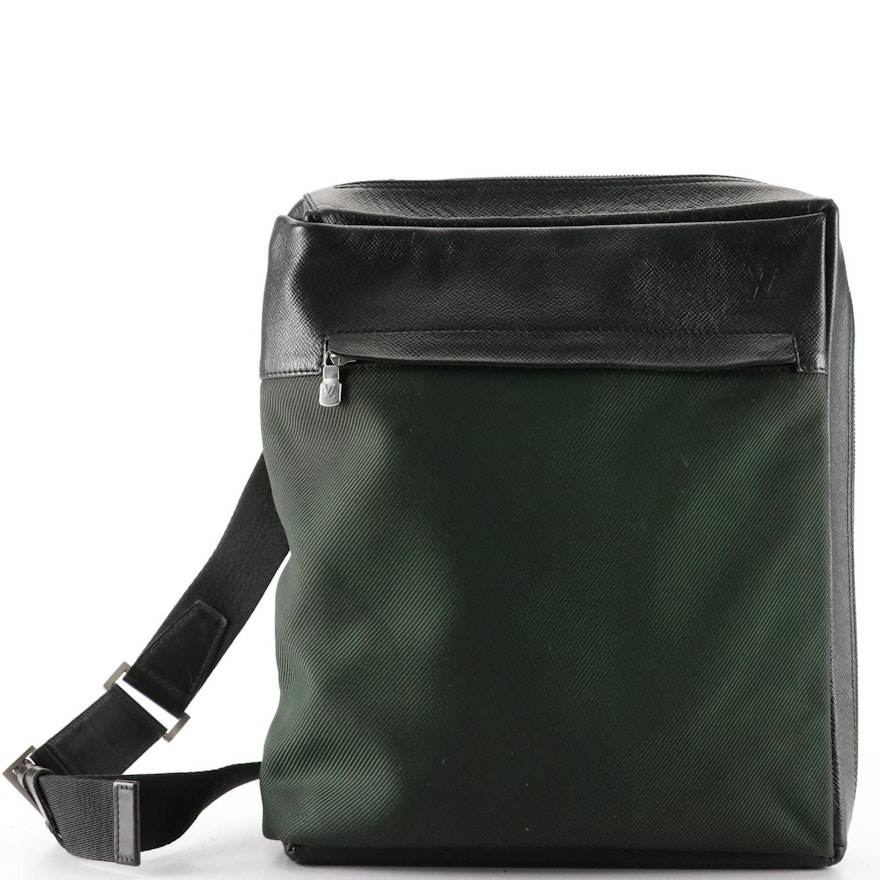 Louis Vuitton Sayan Messenger Bag in Épicéa Green Nylon and Black Taïga Leather