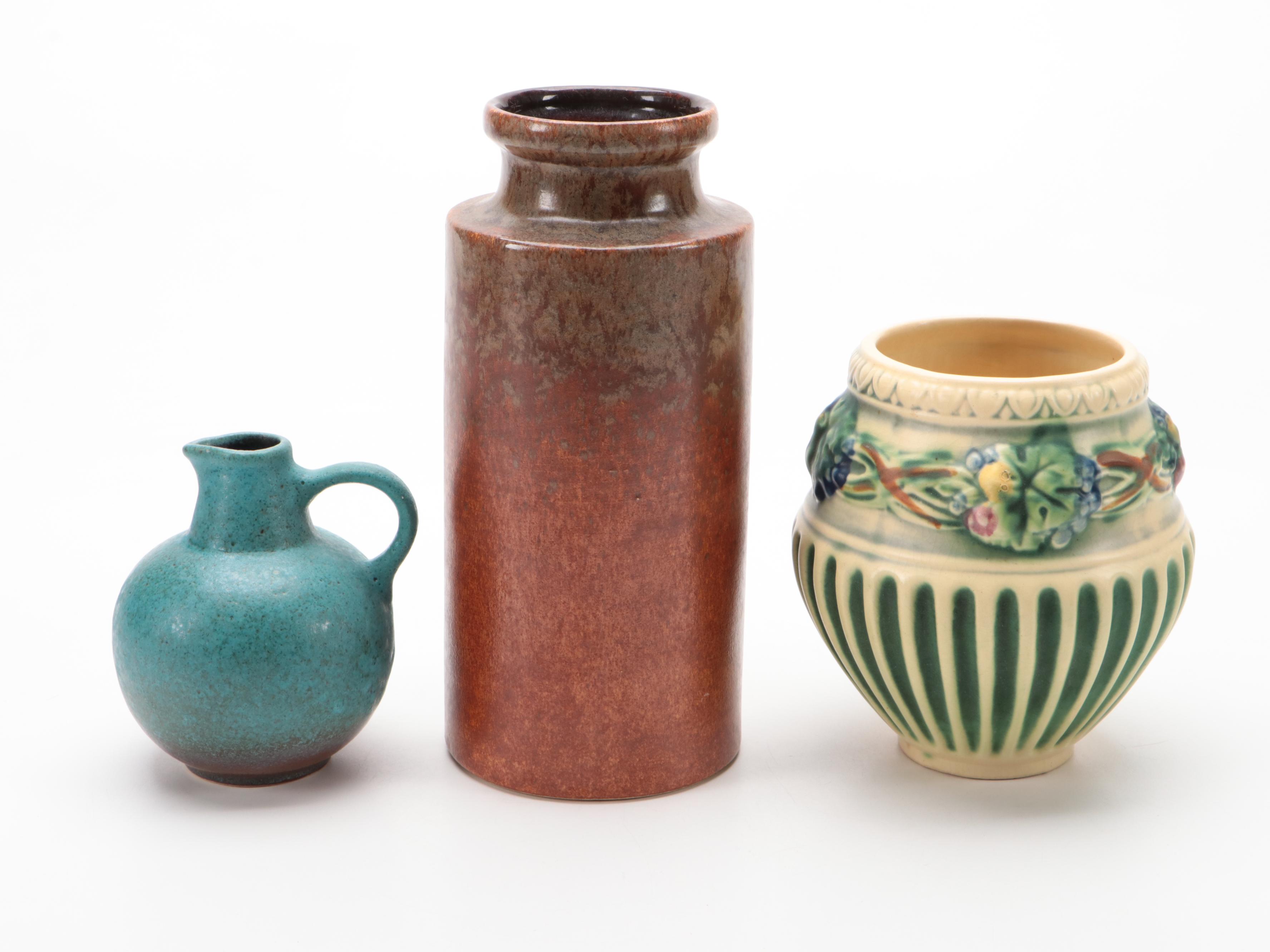 Roseville "Corinthian" Vase with Scheurich and Ruscha Vases