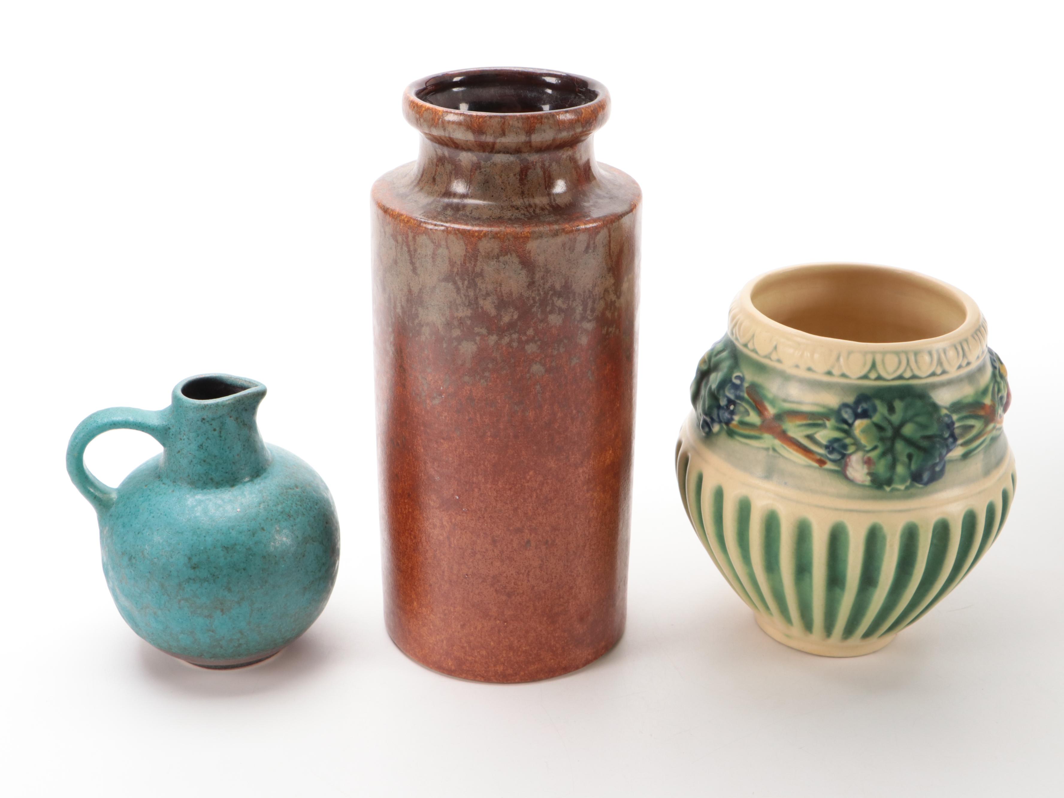 Roseville "Corinthian" Vase with Scheurich and Ruscha Vases