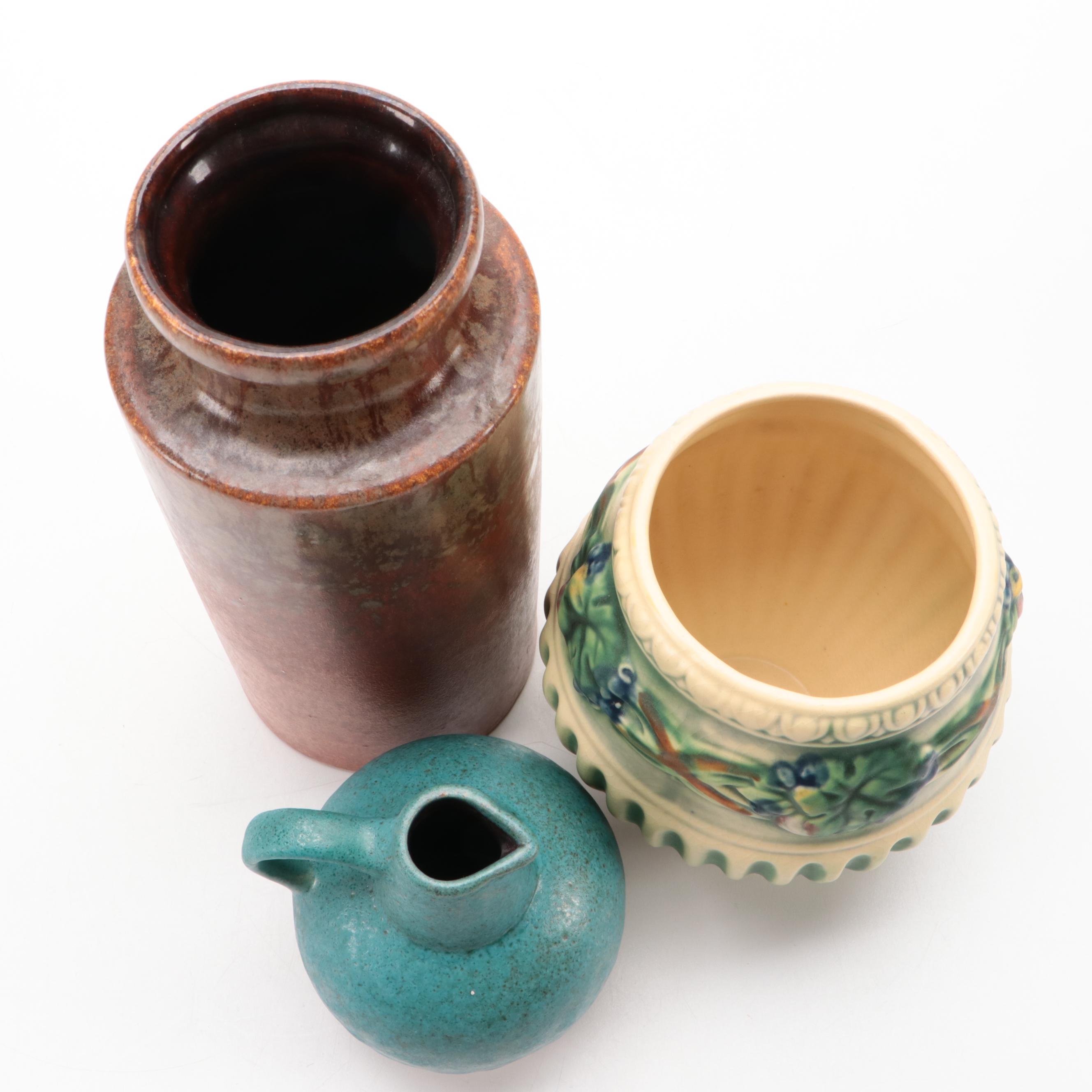 Roseville "Corinthian" Vase with Scheurich and Ruscha Vases