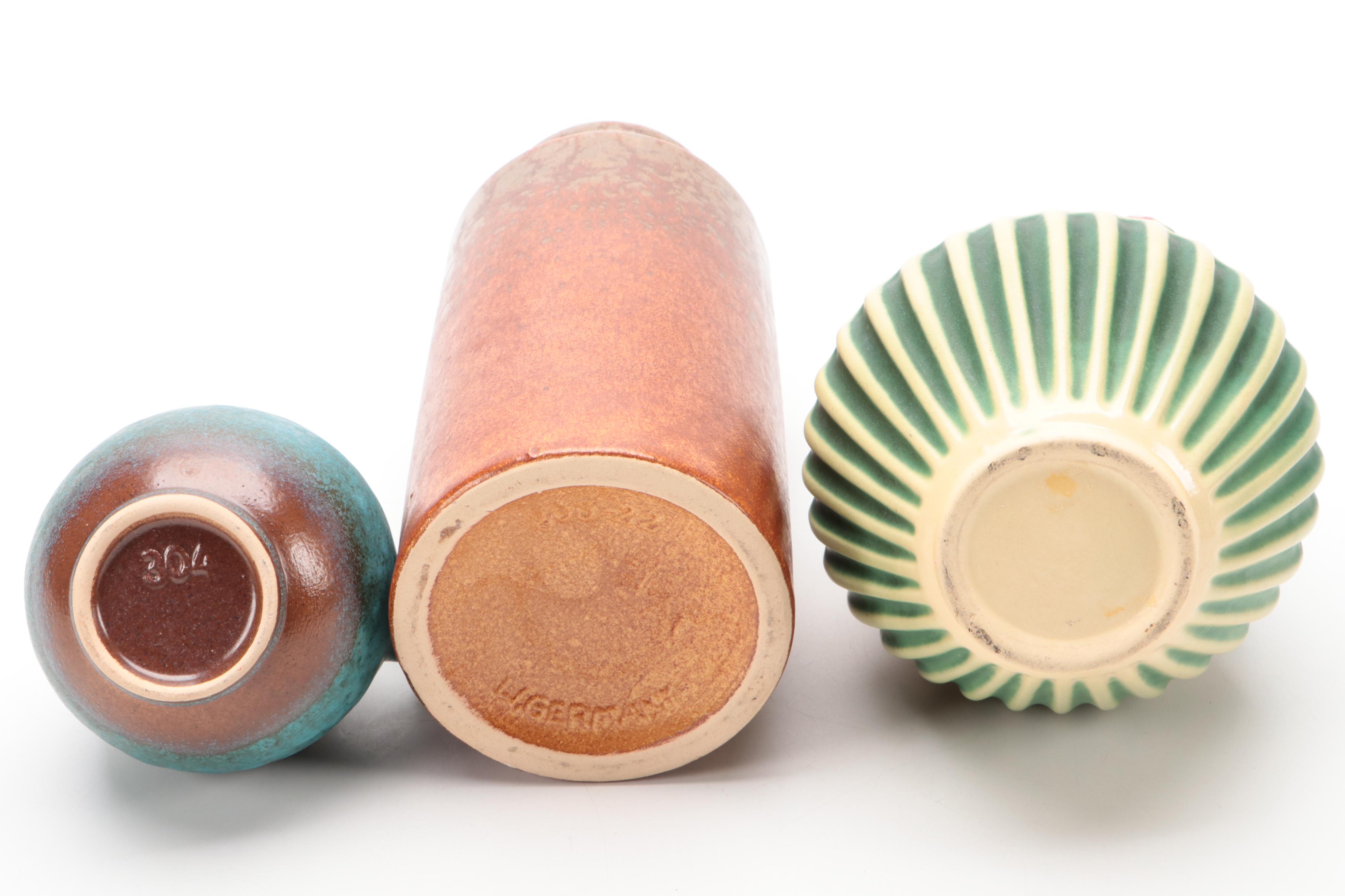 Roseville "Corinthian" Vase with Scheurich and Ruscha Vases