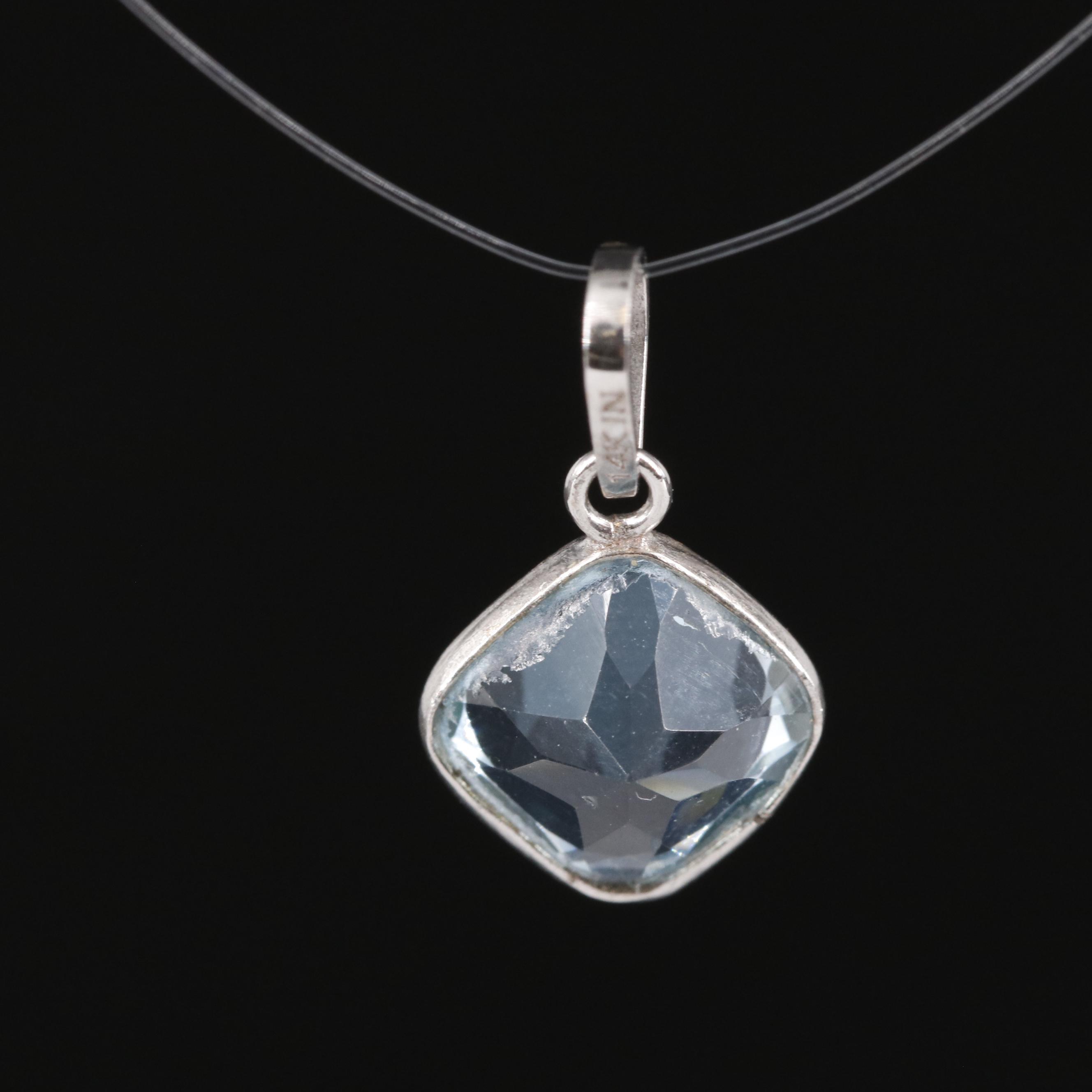 14K Blue Topaz Pendant
