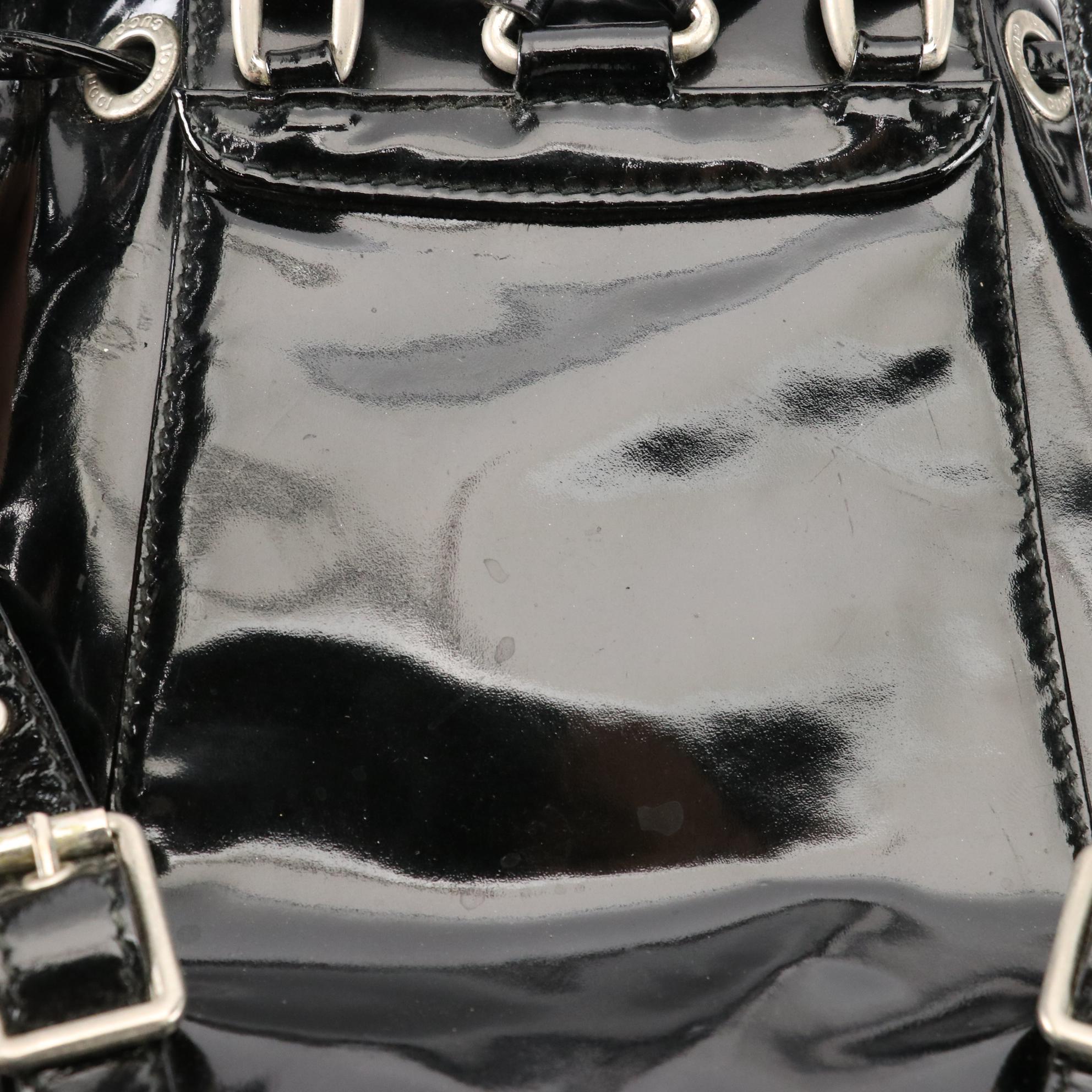 Gucci Small Bamboo Backpack in Black Patent Leather with Nylon Billfold Wallet