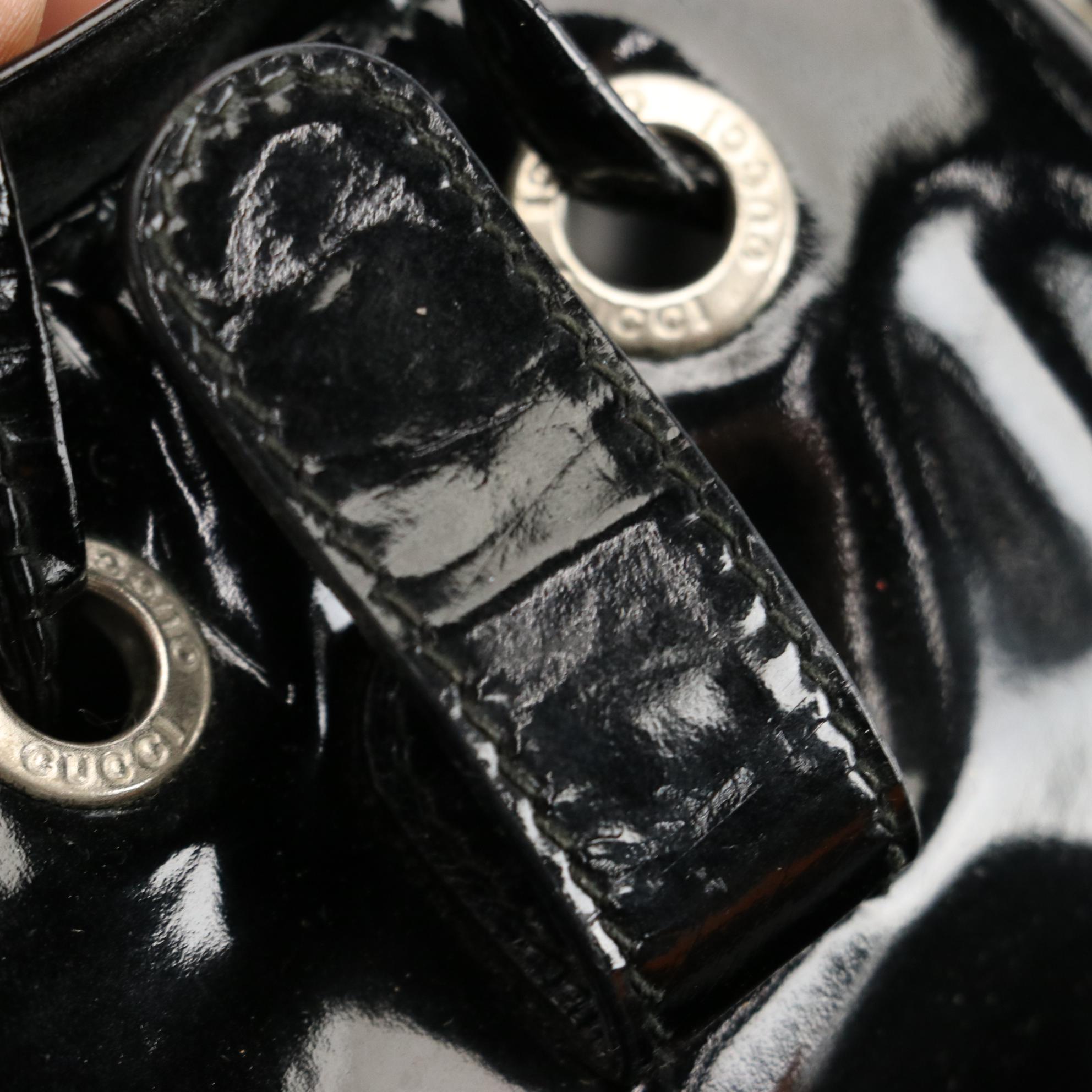 Gucci Small Bamboo Backpack in Black Patent Leather with Nylon Billfold Wallet