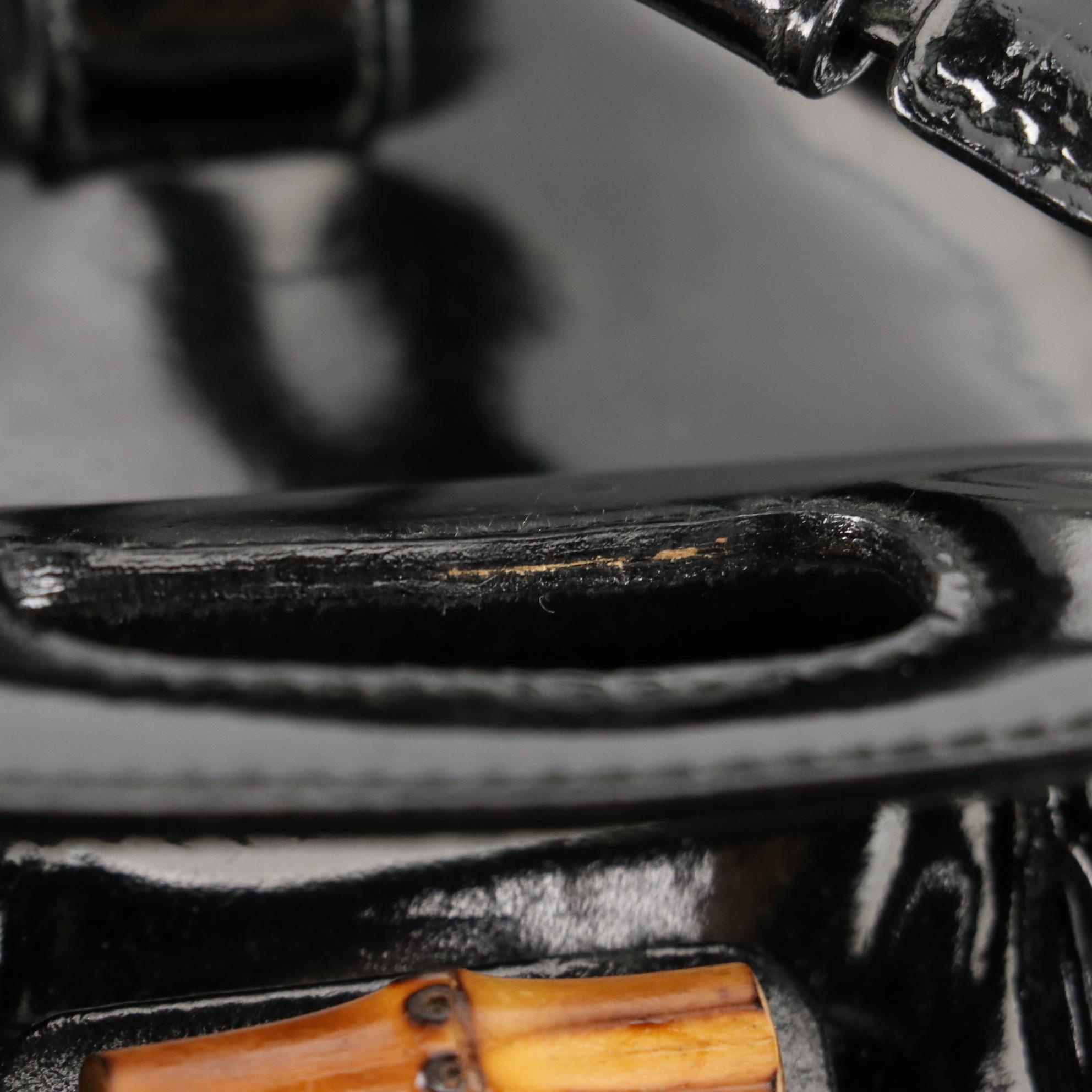 Gucci Small Bamboo Backpack in Black Patent Leather with Nylon Billfold Wallet