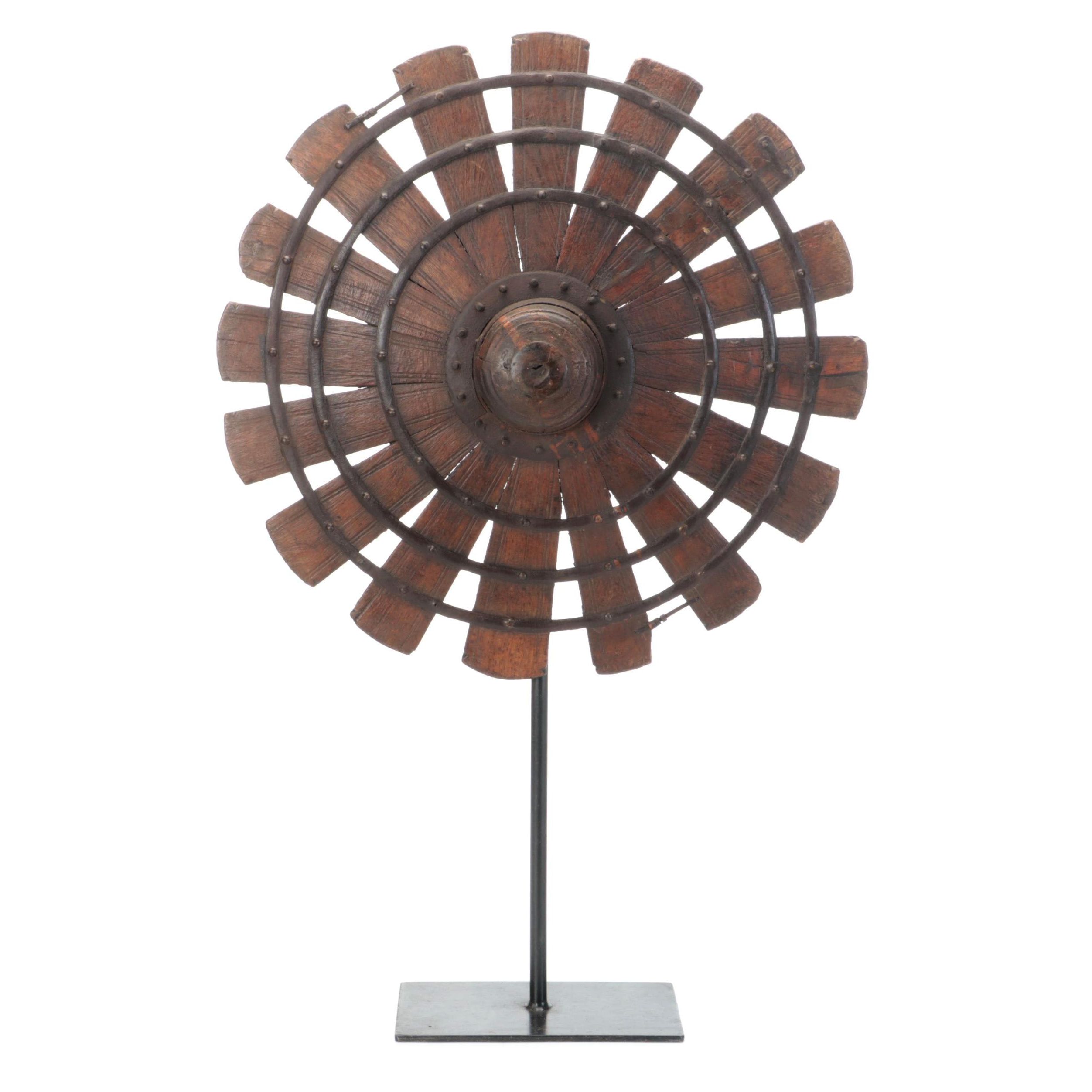 Indian Spinning Wheel Mounted on a Display Stand