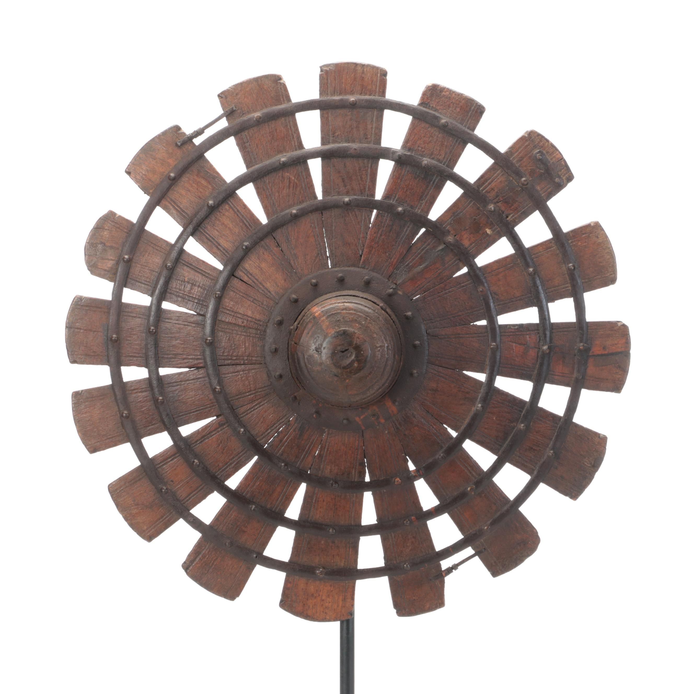 Indian Spinning Wheel Mounted on a Display Stand