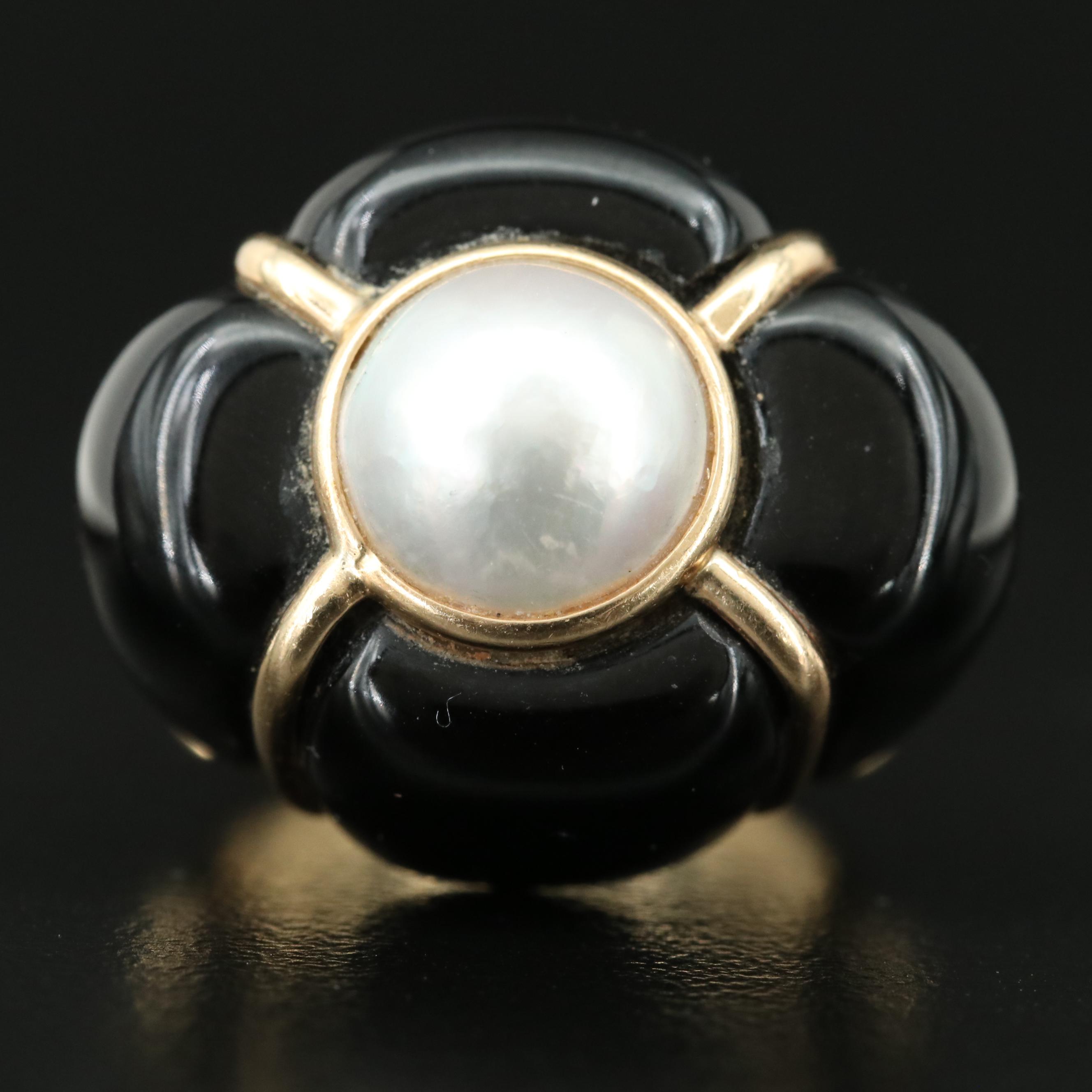 Vintage 14K Black Onyx and Mabé Pearl Ring