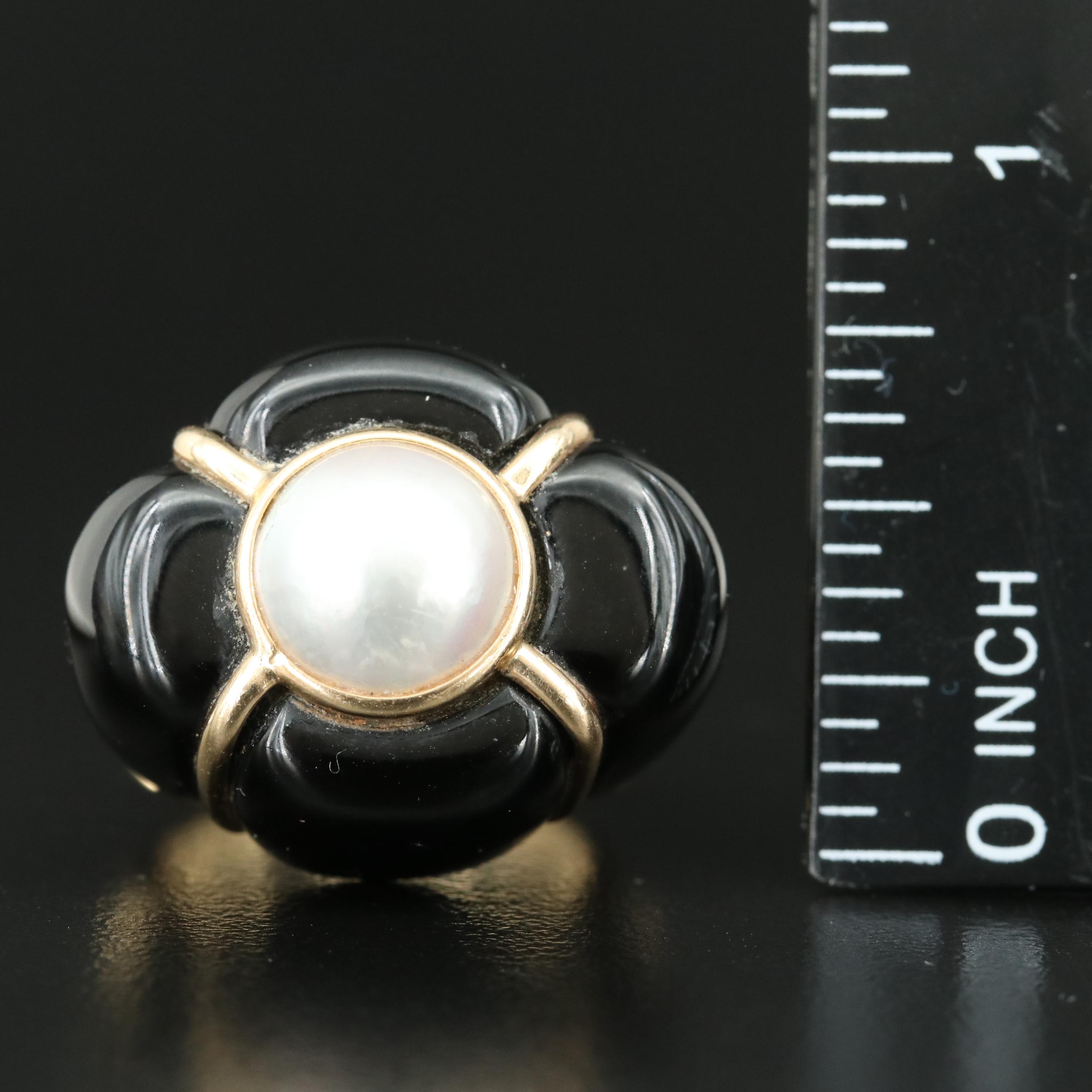 Vintage 14K Black Onyx and Mabé Pearl Ring