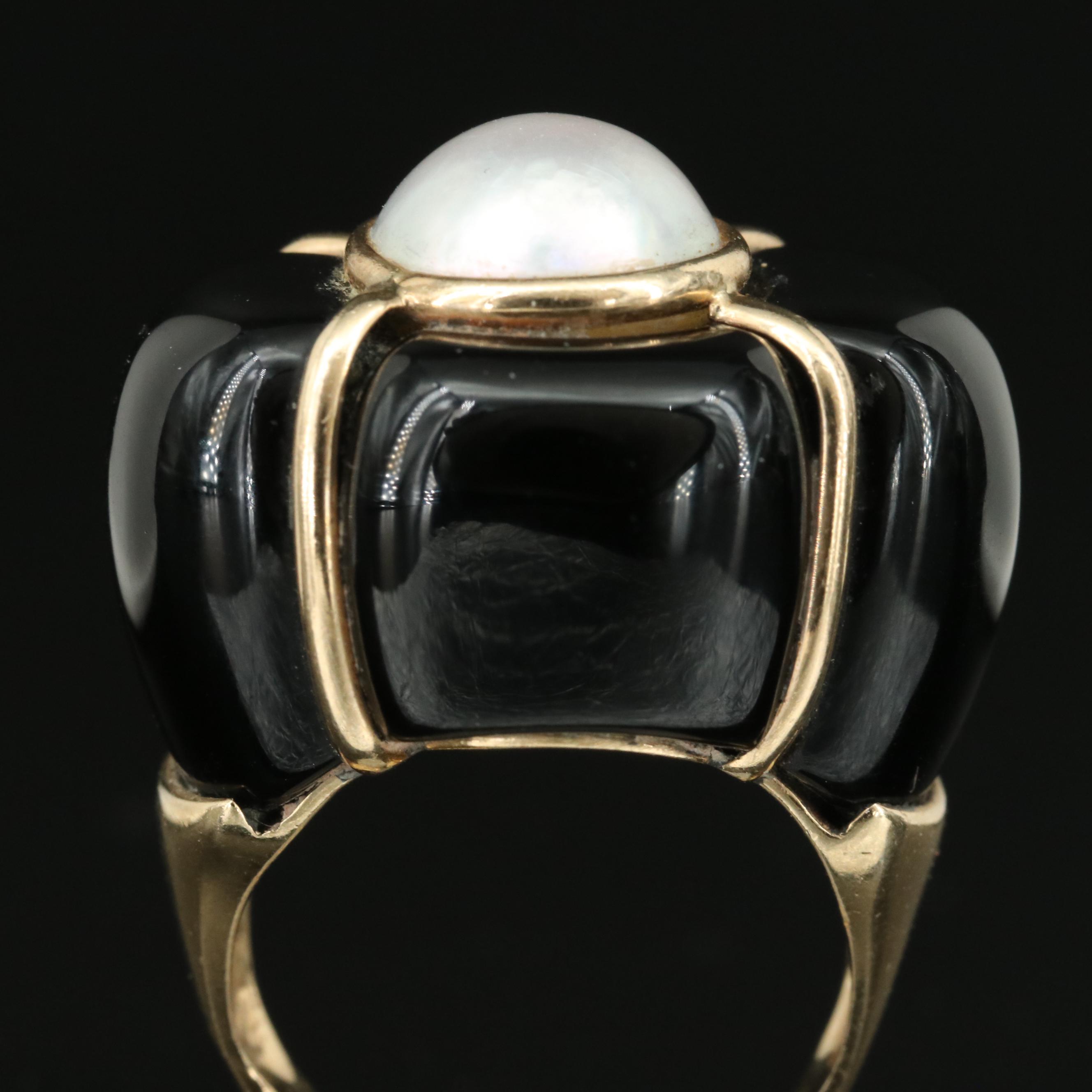 Vintage 14K Black Onyx and Mabé Pearl Ring