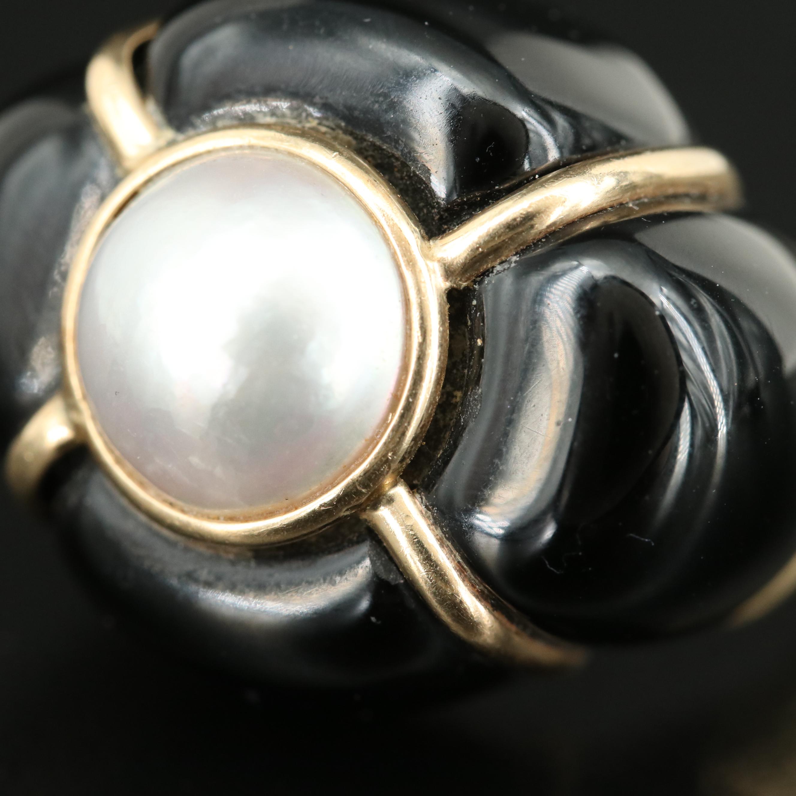 Vintage 14K Black Onyx and Mabé Pearl Ring