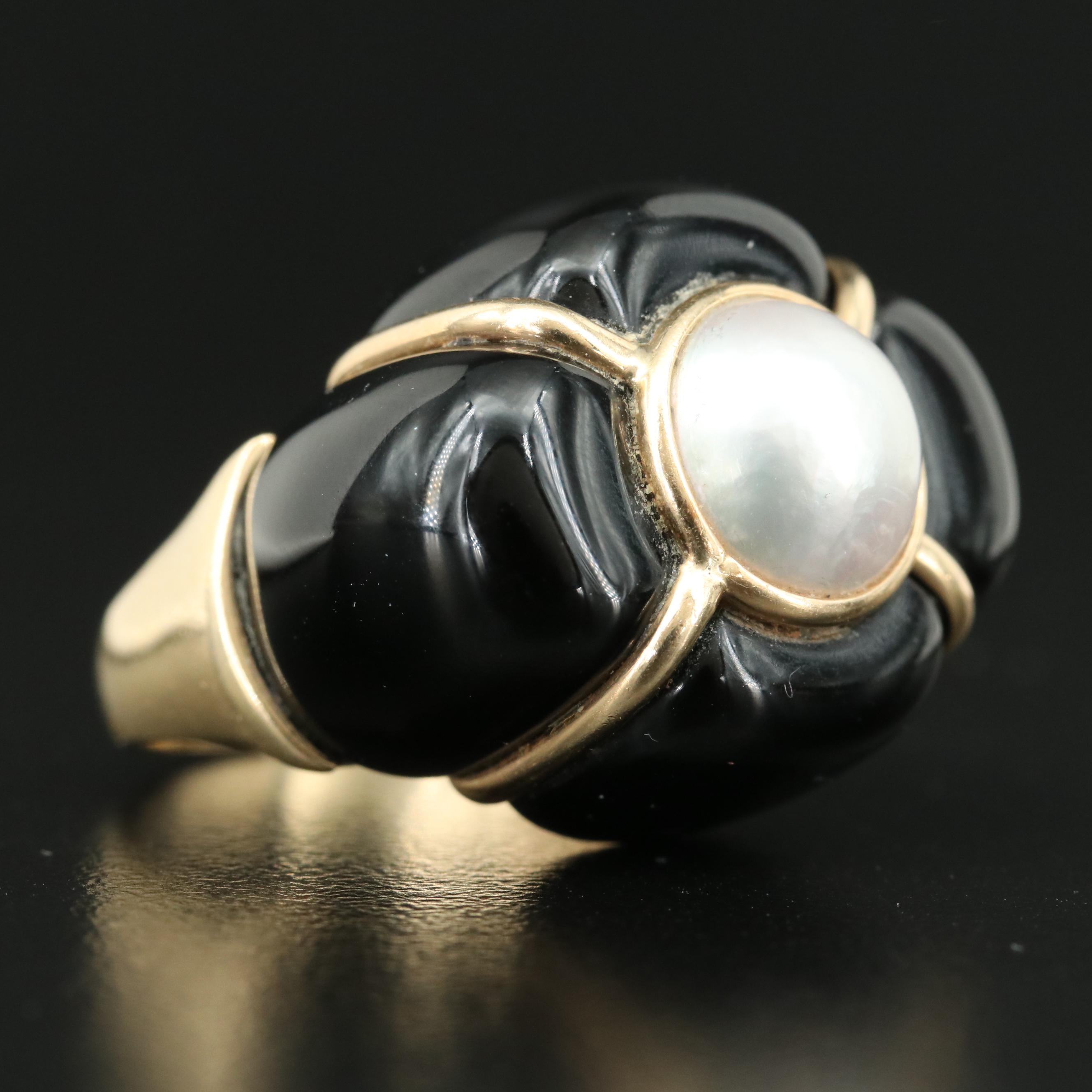 Vintage 14K Black Onyx and Mabé Pearl Ring