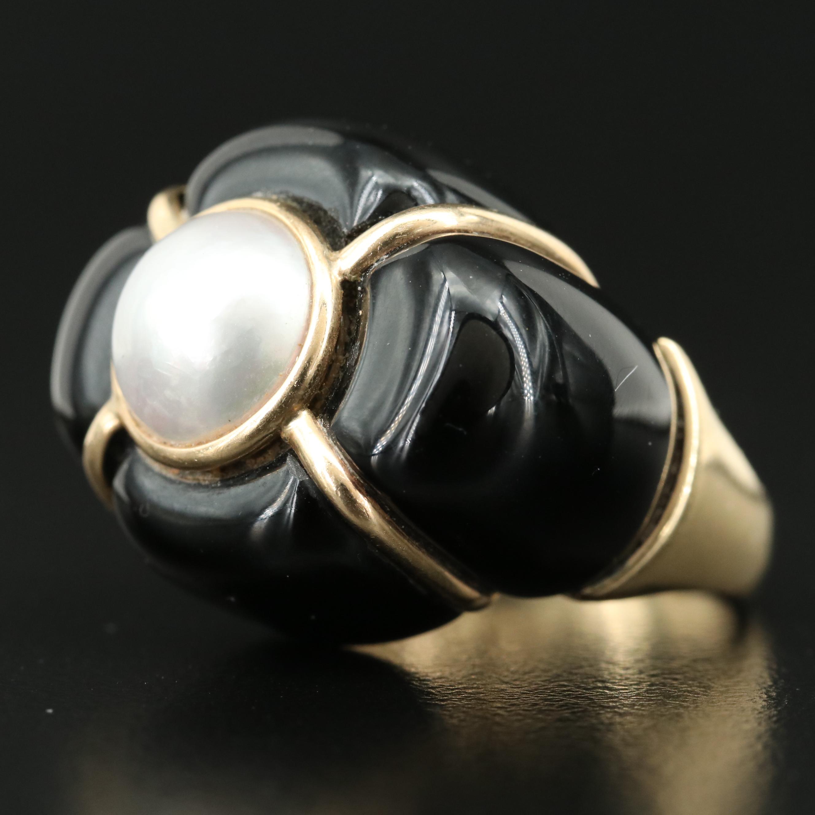 Vintage 14K Black Onyx and Mabé Pearl Ring