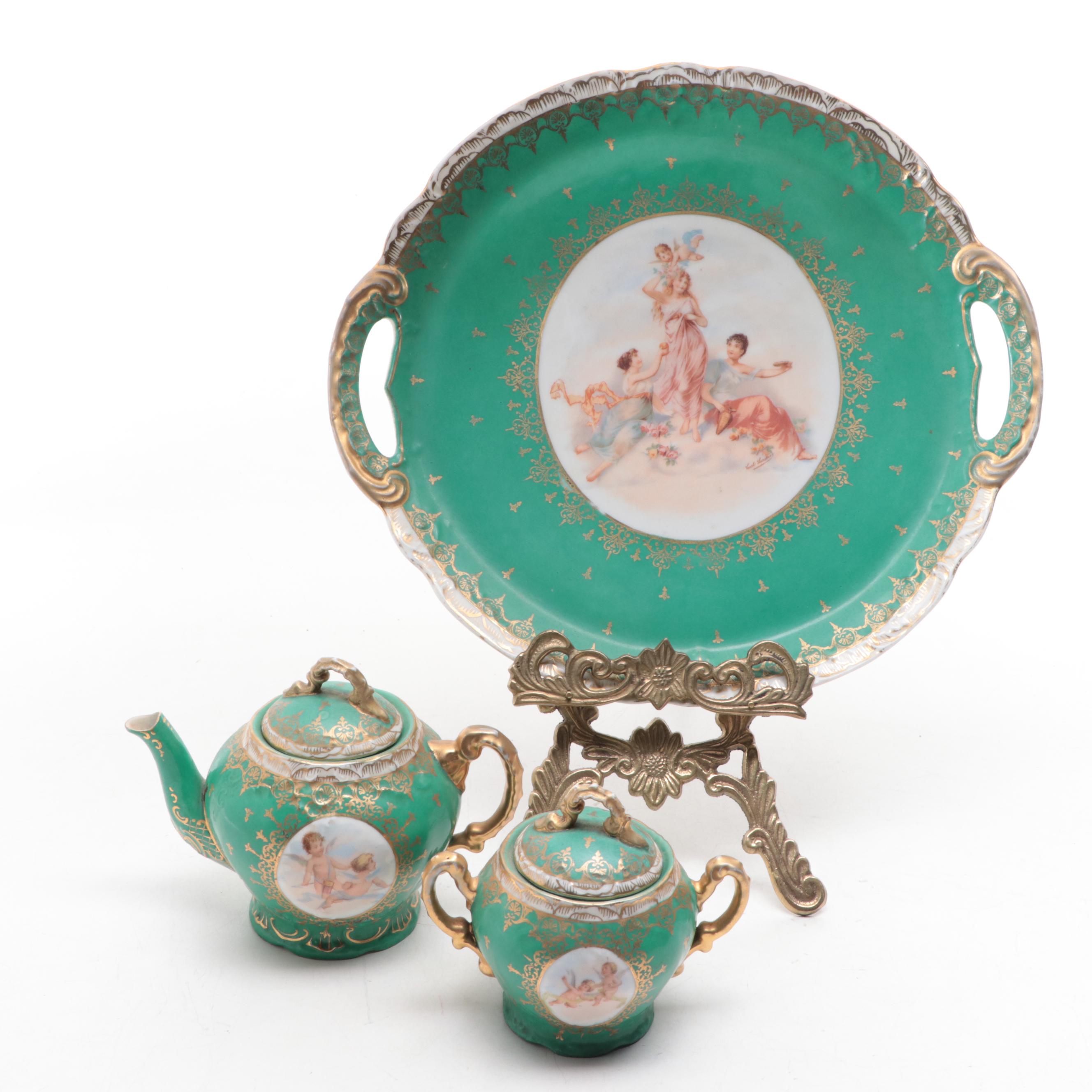 Victoria Austrian Porcelain Tea Set and Platter, Early to Mid-20th Century