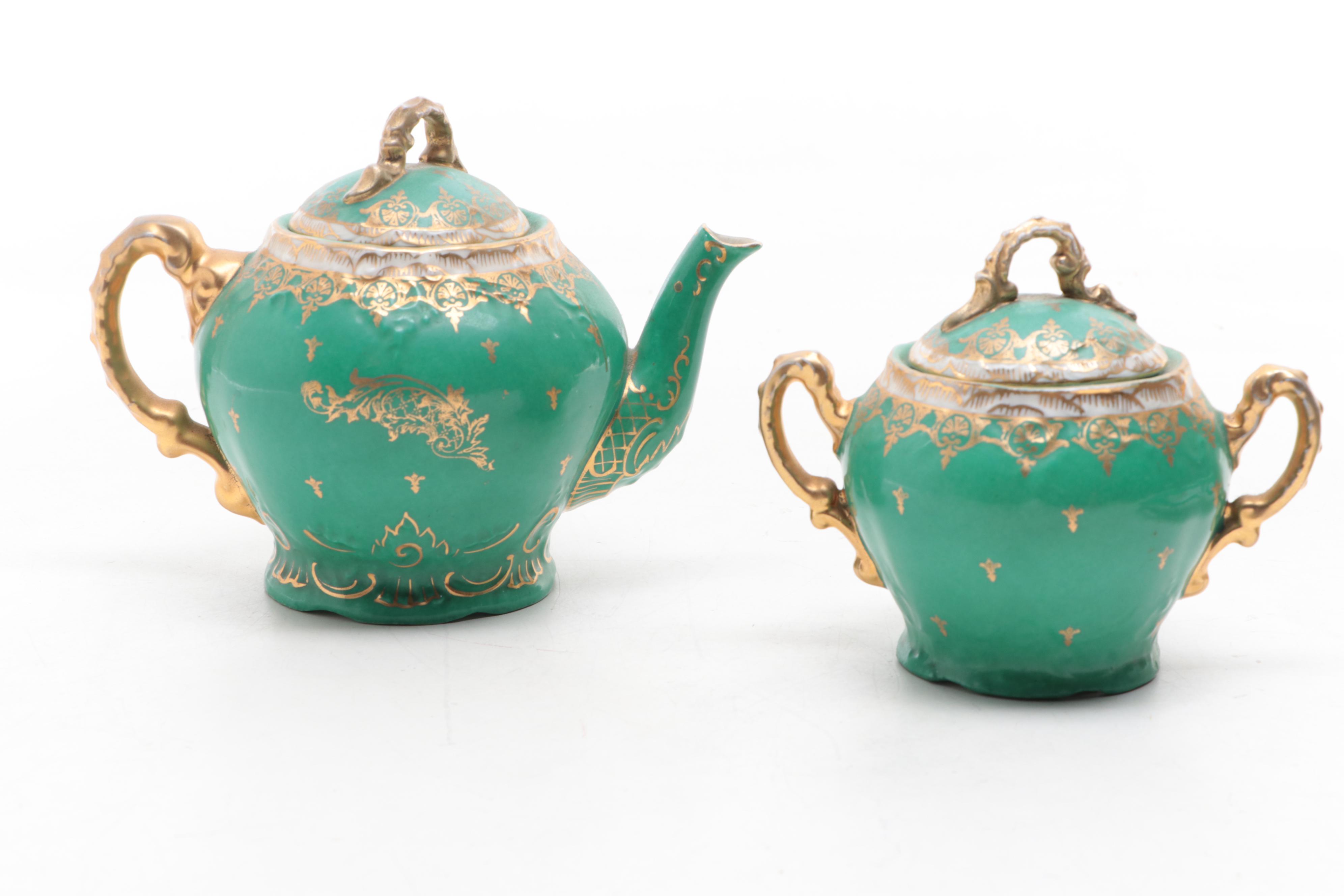 Victoria Austrian Porcelain Tea Set and Platter, Early to Mid-20th Century