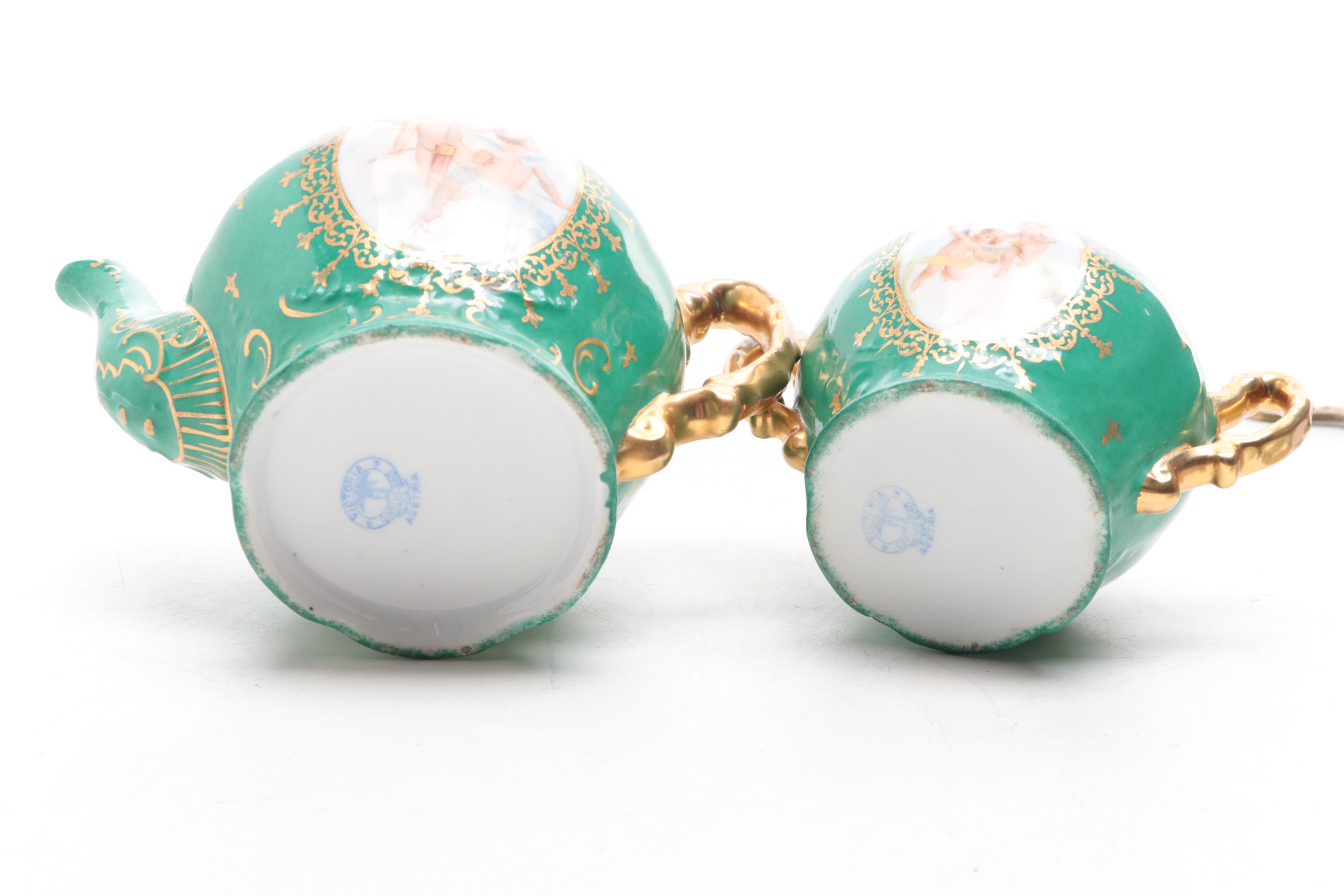 Victoria Austrian Porcelain Tea Set and Platter, Early to Mid-20th Century