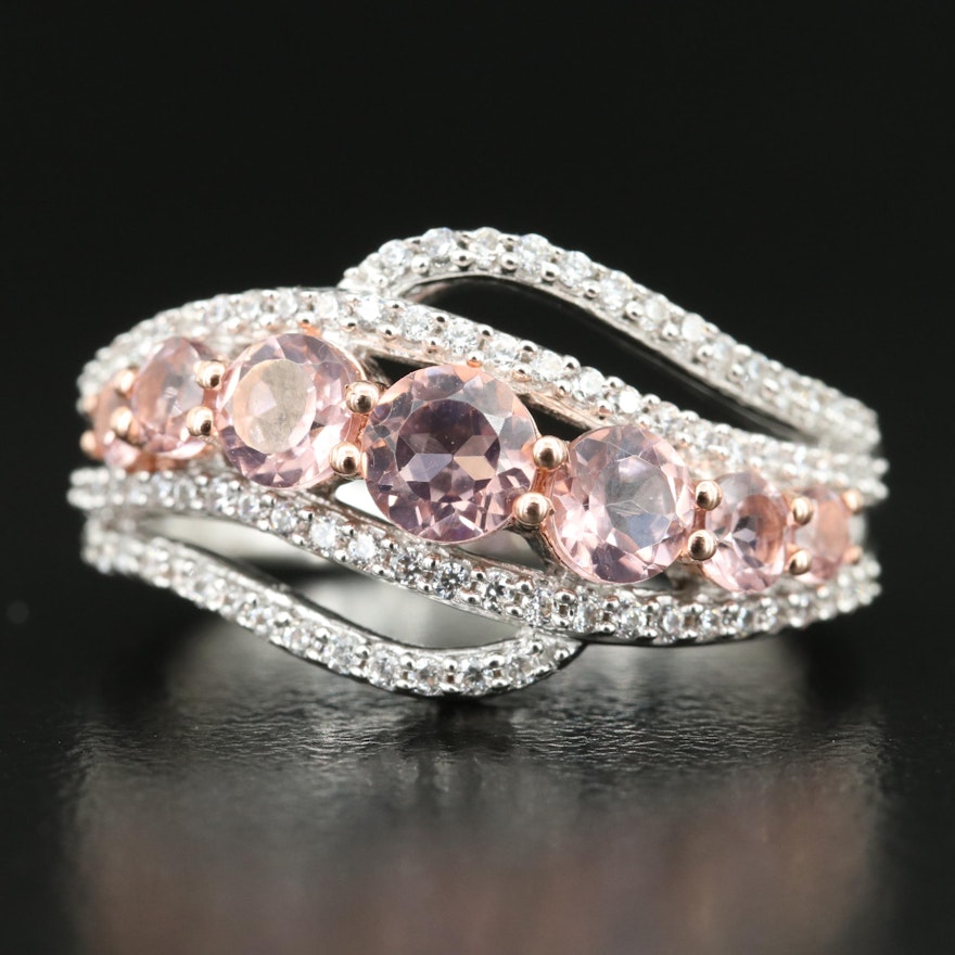 Sterling Morganite and Cubic Zirconia Ring