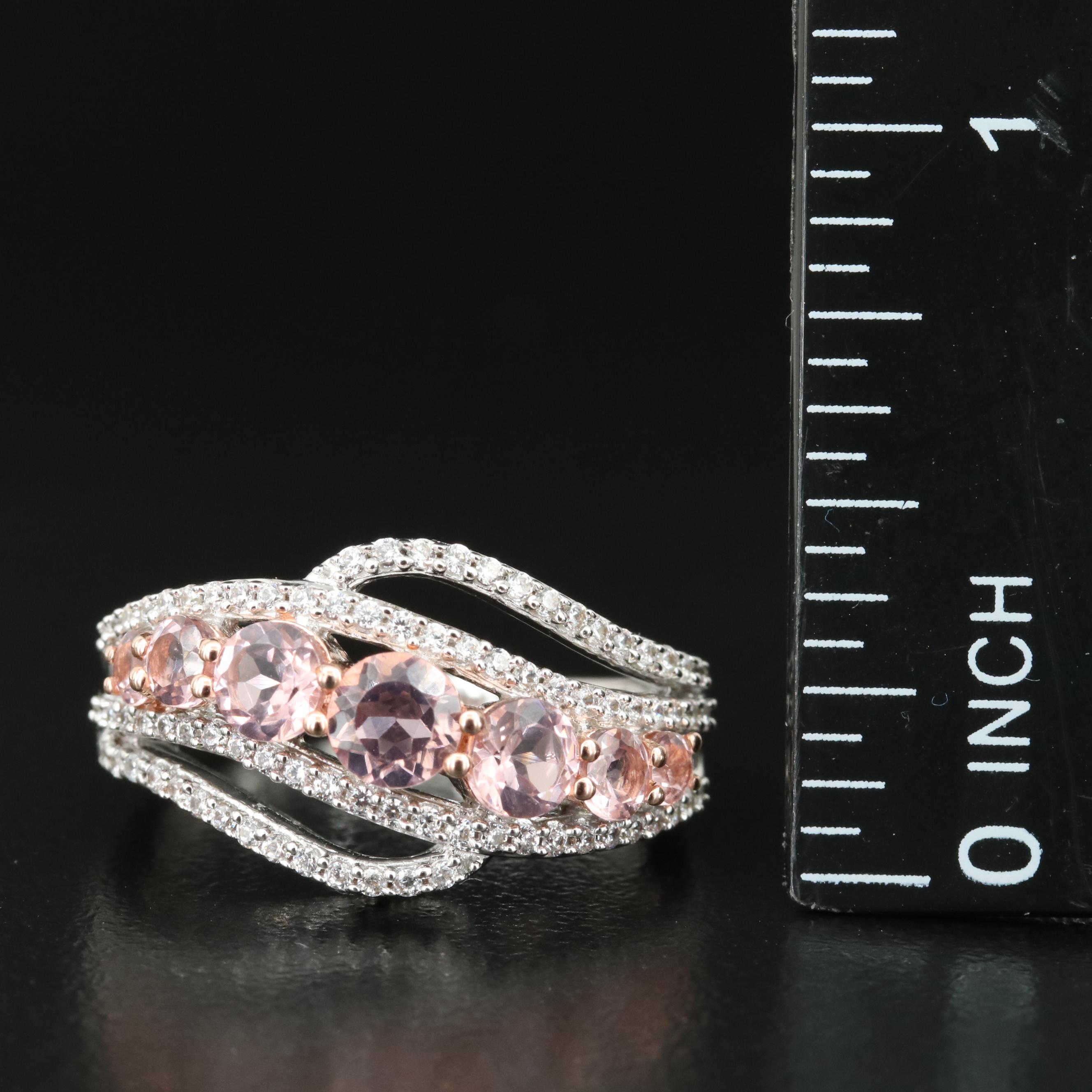 Sterling Morganite and Cubic Zirconia Ring