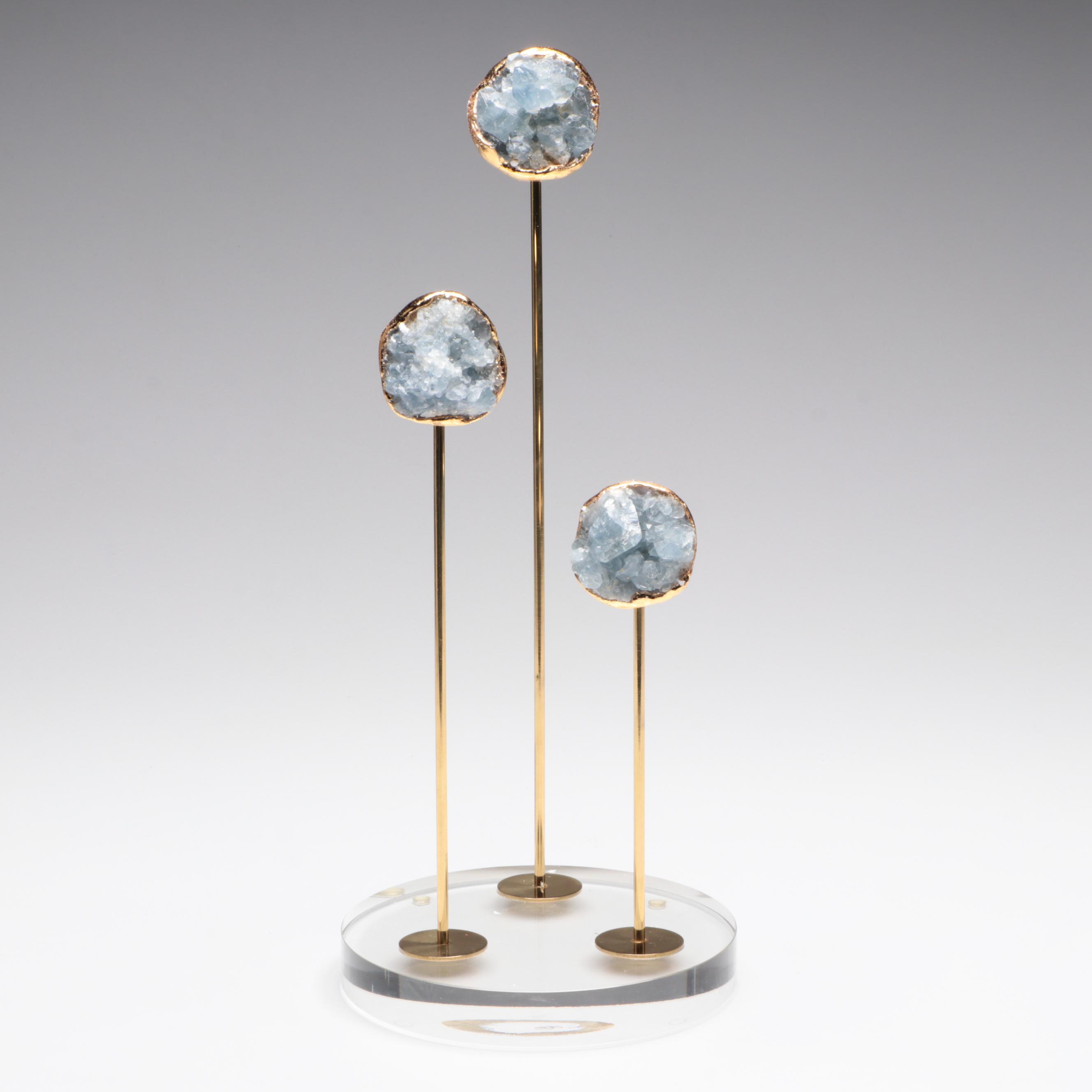 Geode Specimen Sculptures with Contemporary Acrylic and Brass Mounts