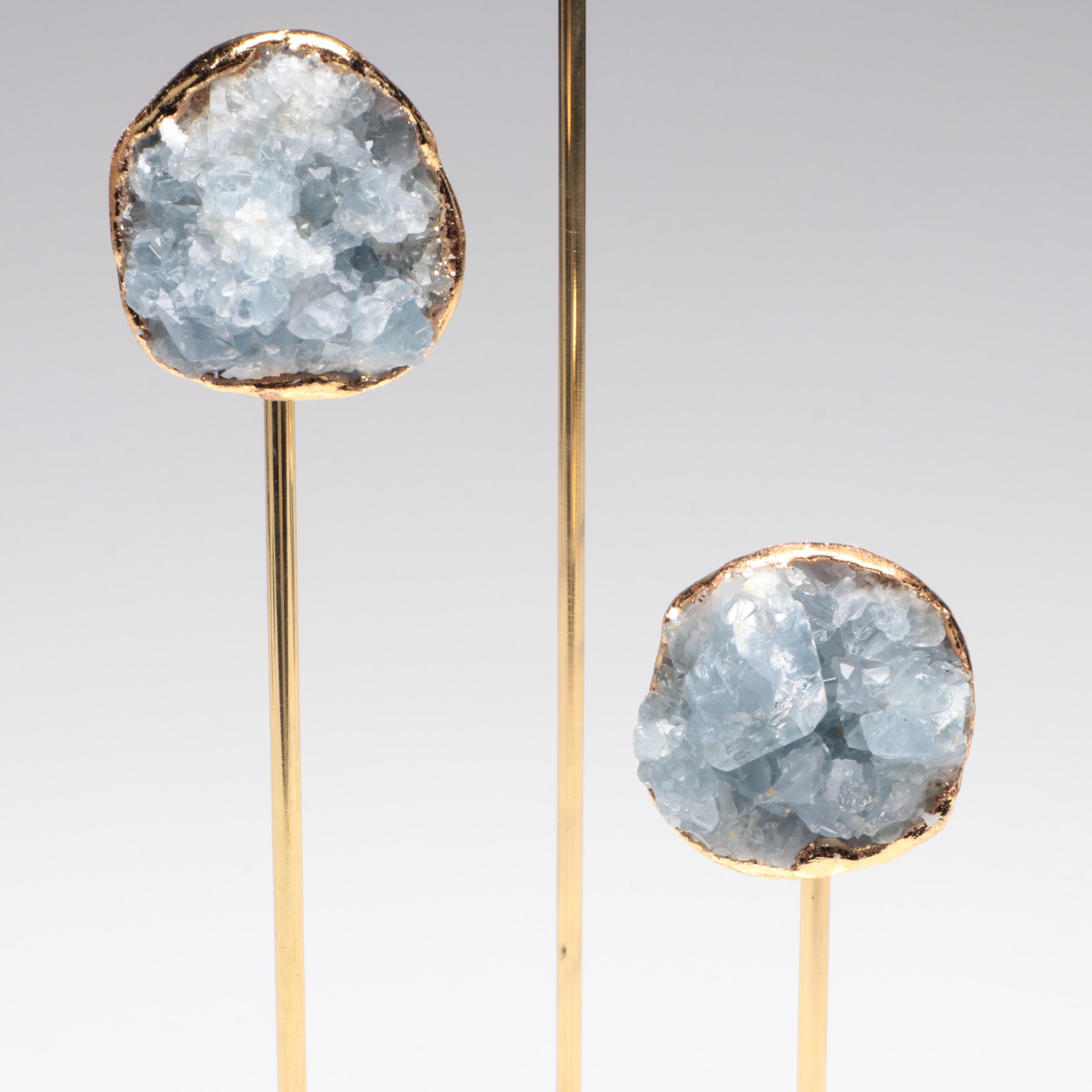 Geode Specimen Sculptures with Contemporary Acrylic and Brass Mounts