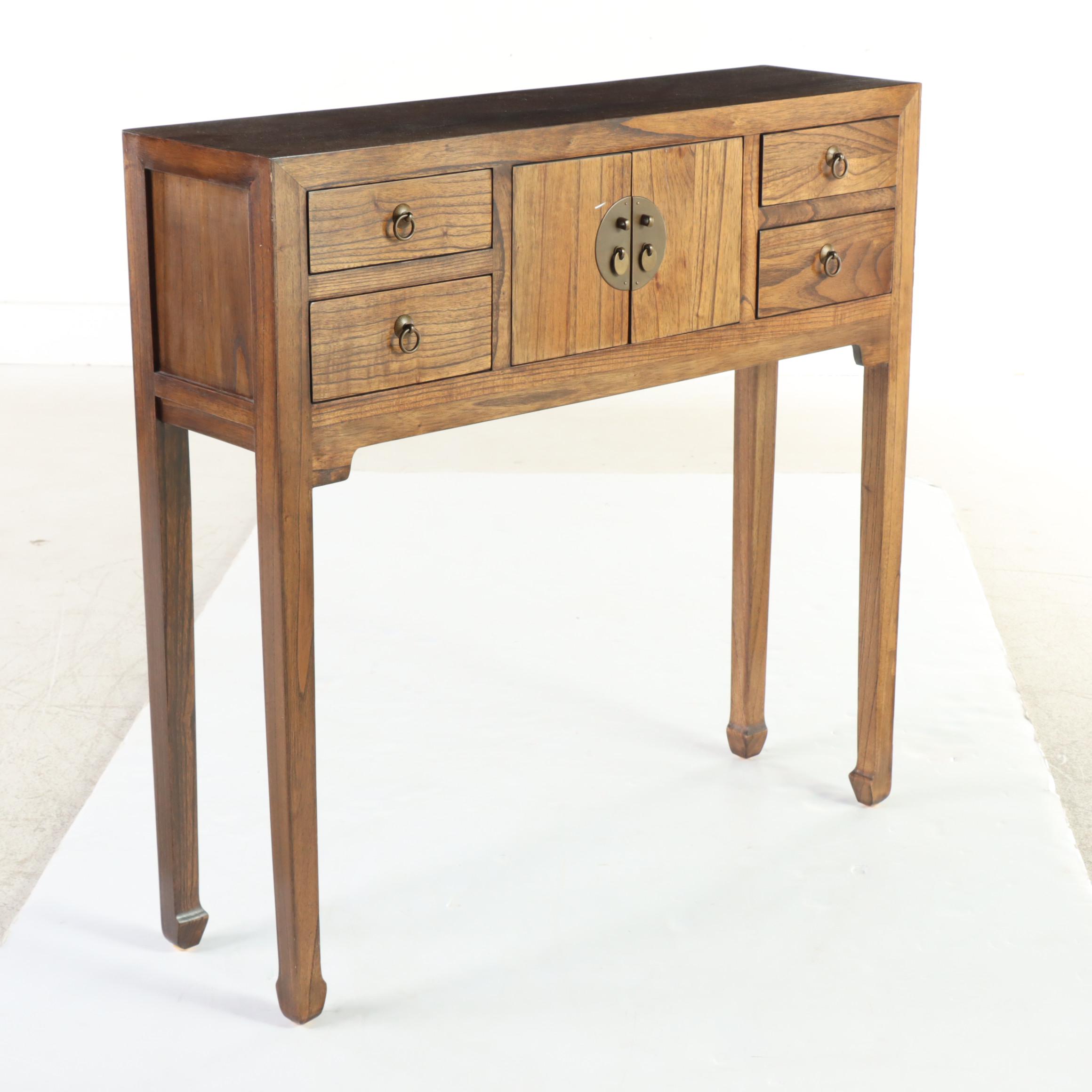 Chinese Elm Side Table and Cabinet