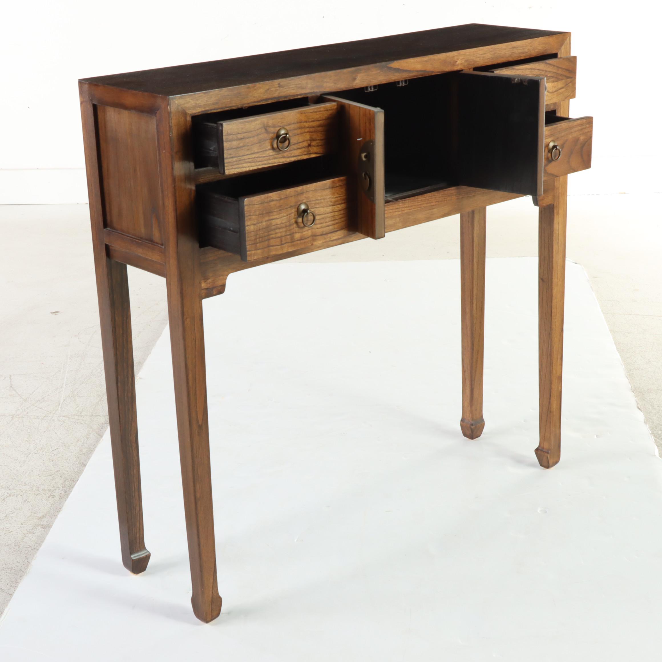 Chinese Elm Side Table and Cabinet