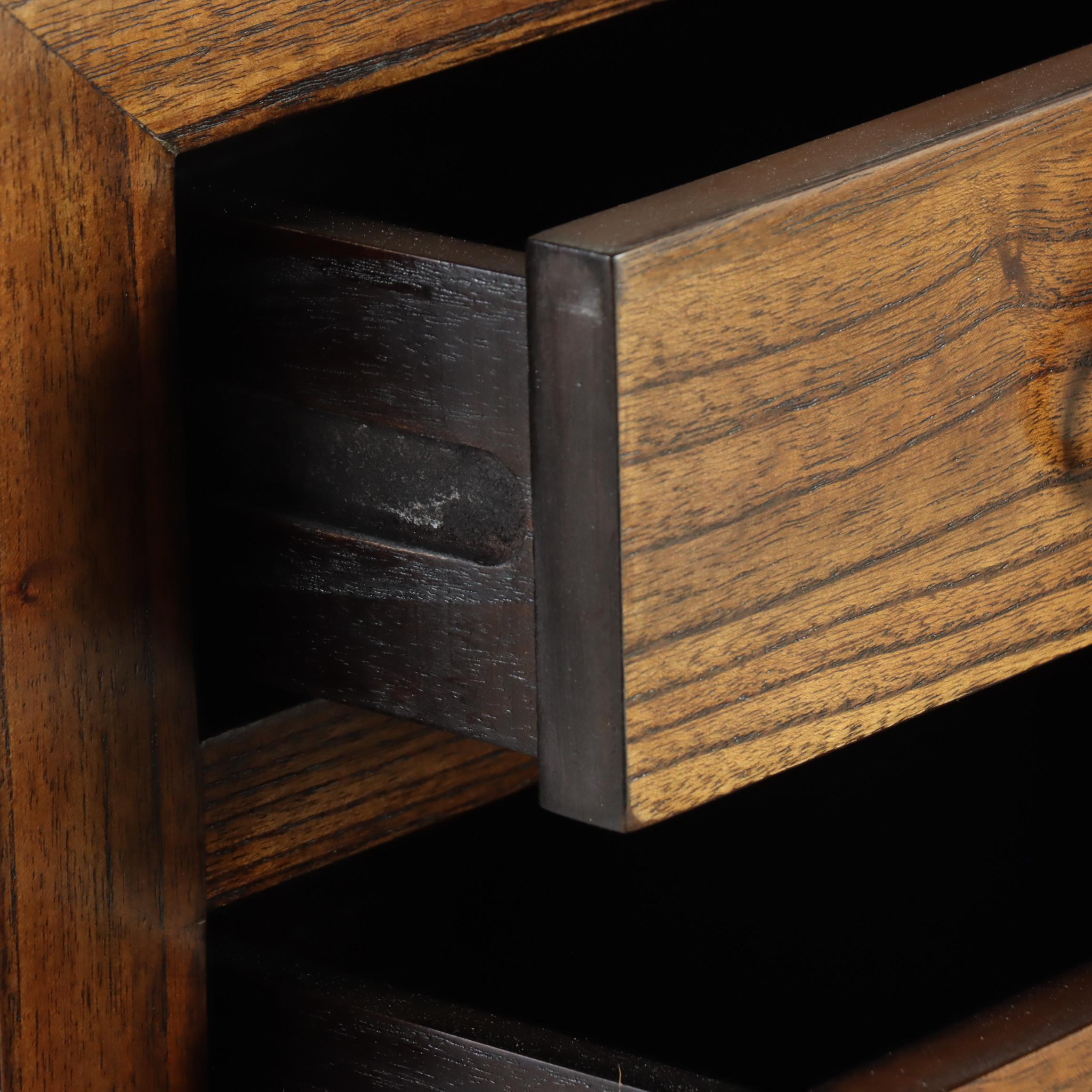 Chinese Elm Side Table and Cabinet