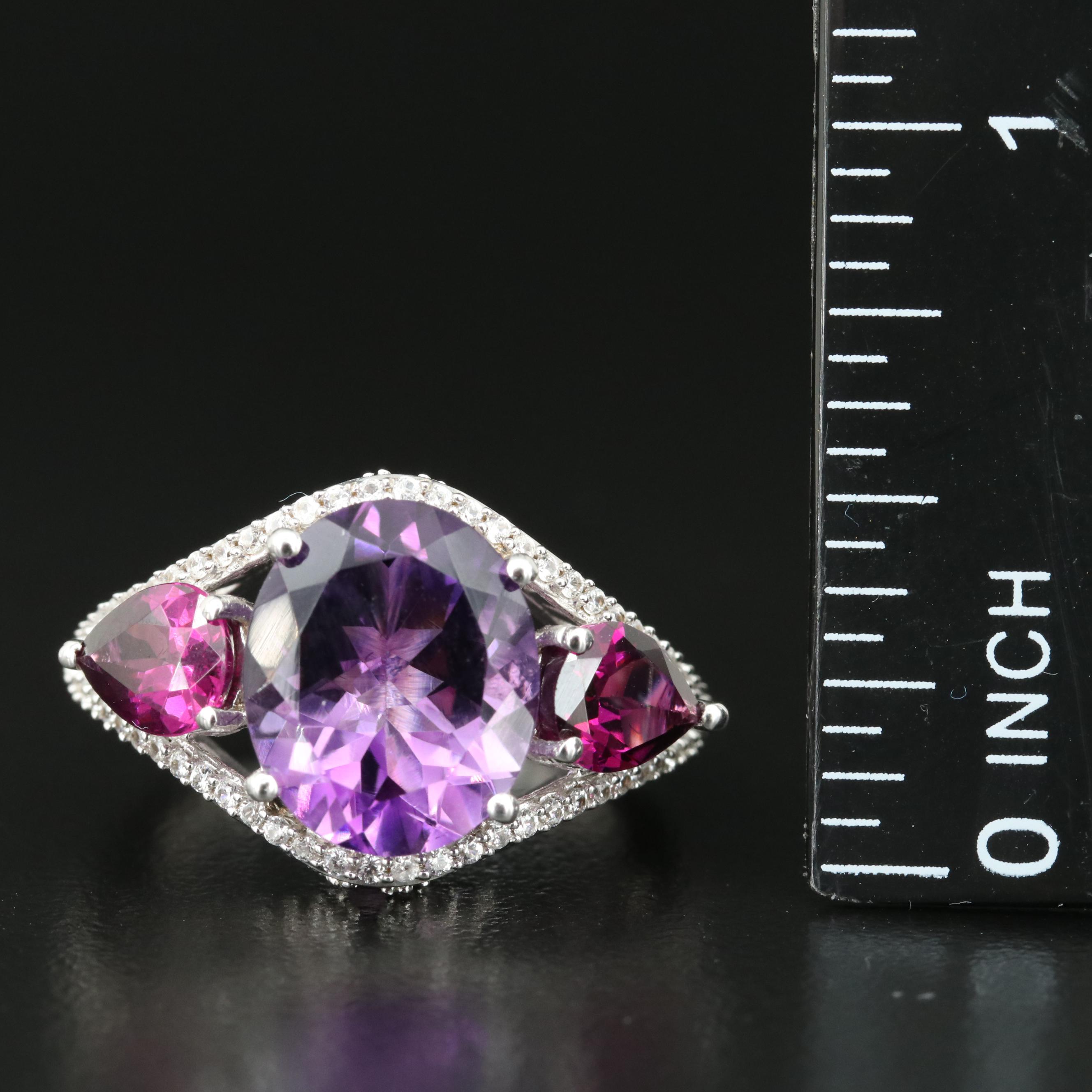 Sterling Amethyst, Garnet and Topaz Ring