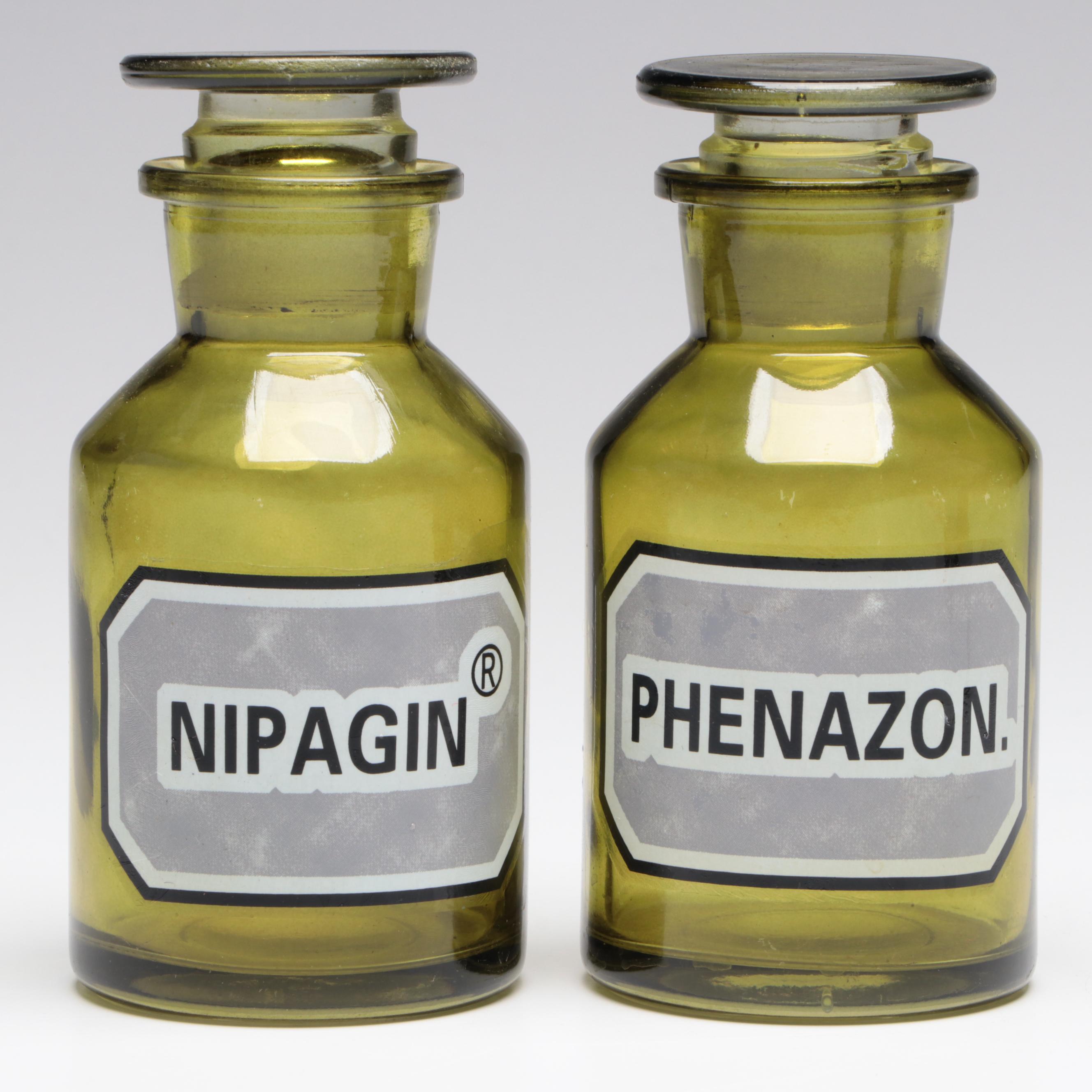 Green Glass Apothecary Bottles with Pharmaceutical Labels
