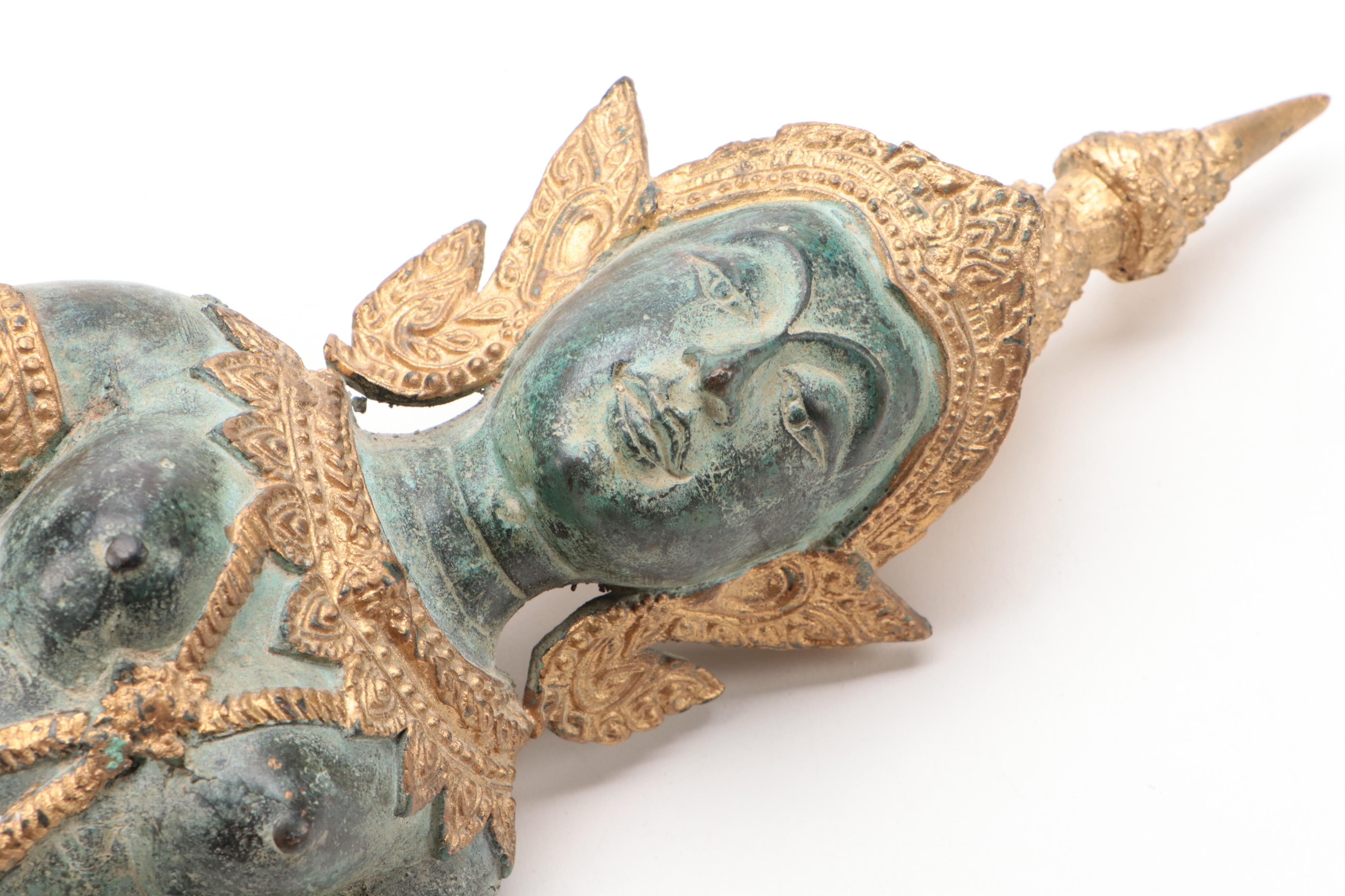 Thai Apsara Dancer Gilt and Patinated Bronze Figurine