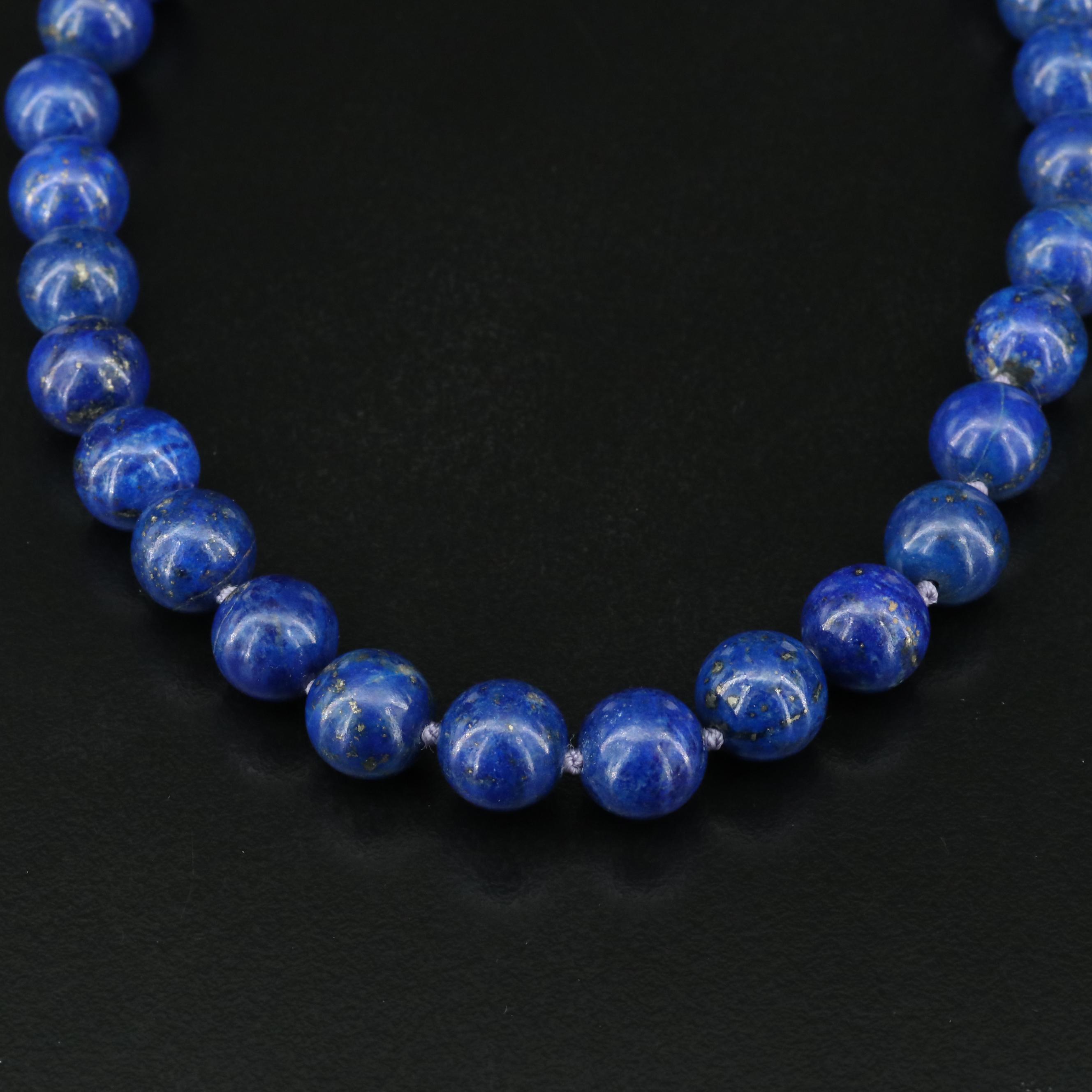 Lapis Lazuli Bead Necklace with 14K Clasp