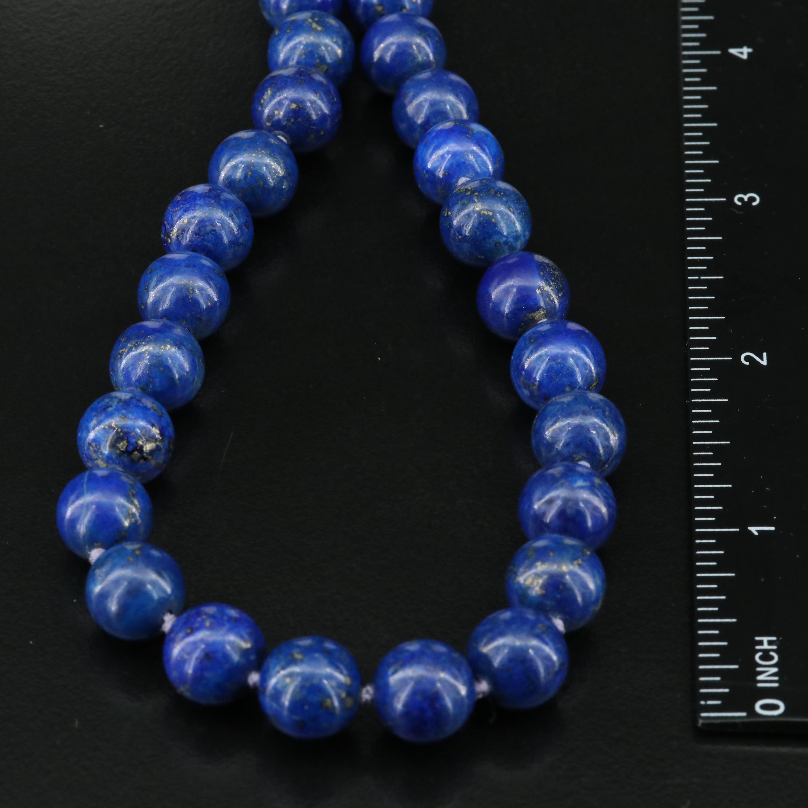 Lapis Lazuli Bead Necklace with 14K Clasp