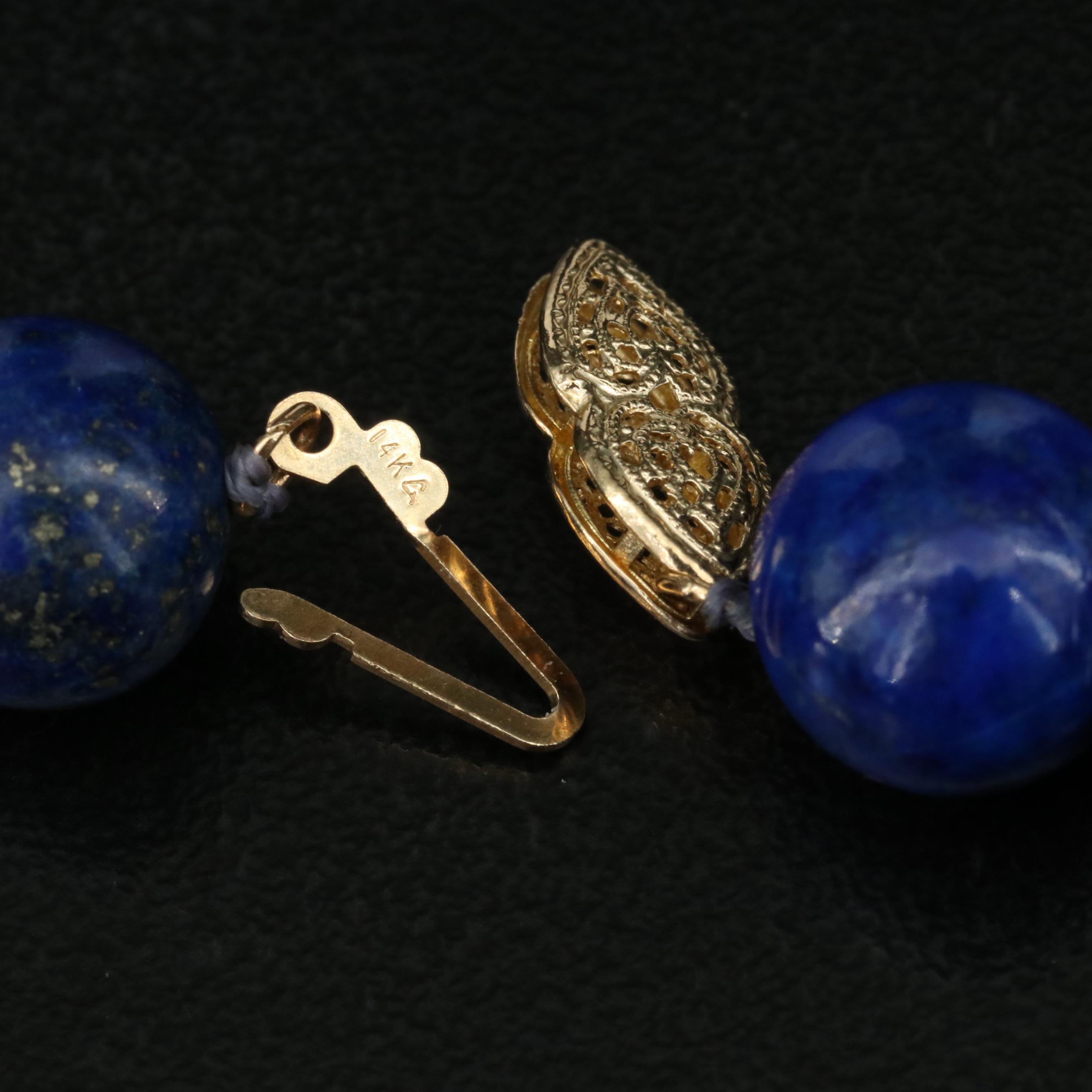 Lapis Lazuli Bead Necklace with 14K Clasp