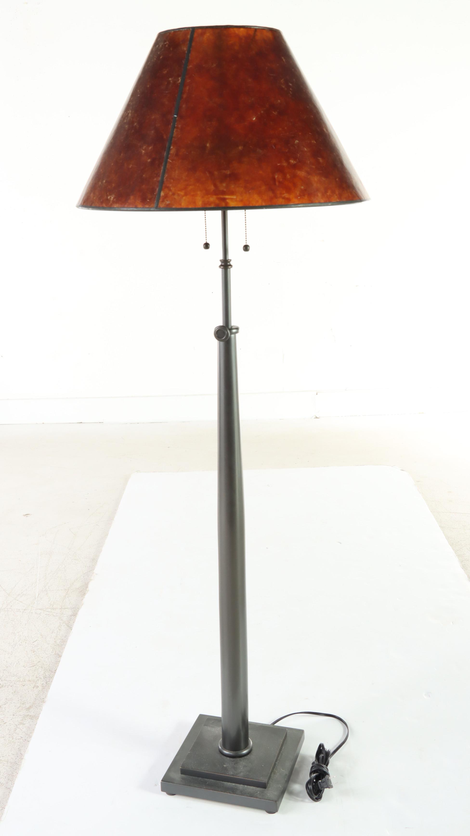 Mission Style Black Iron Floor Lamp With Mica Shade, Contemporary