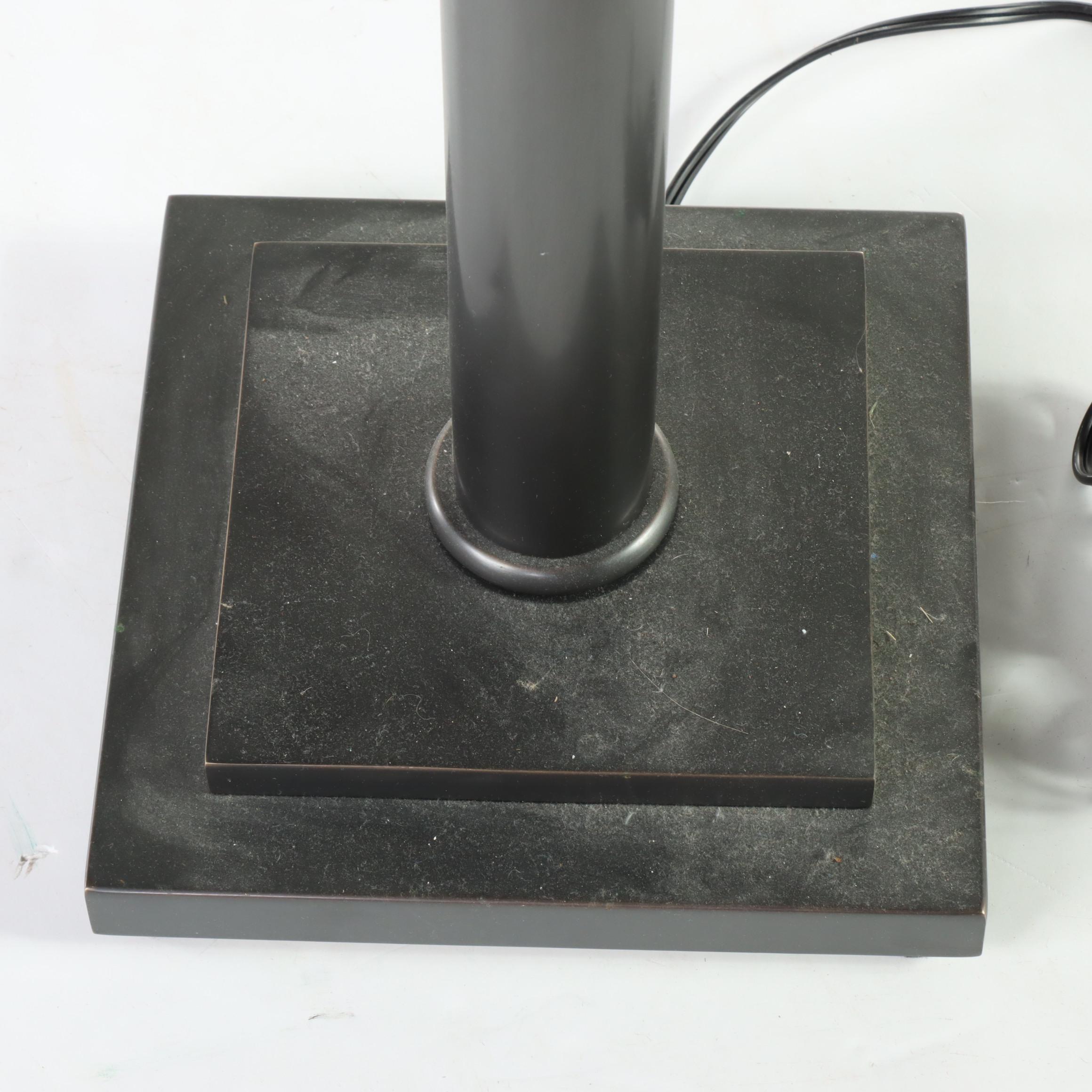 Mission Style Black Iron Floor Lamp With Mica Shade, Contemporary