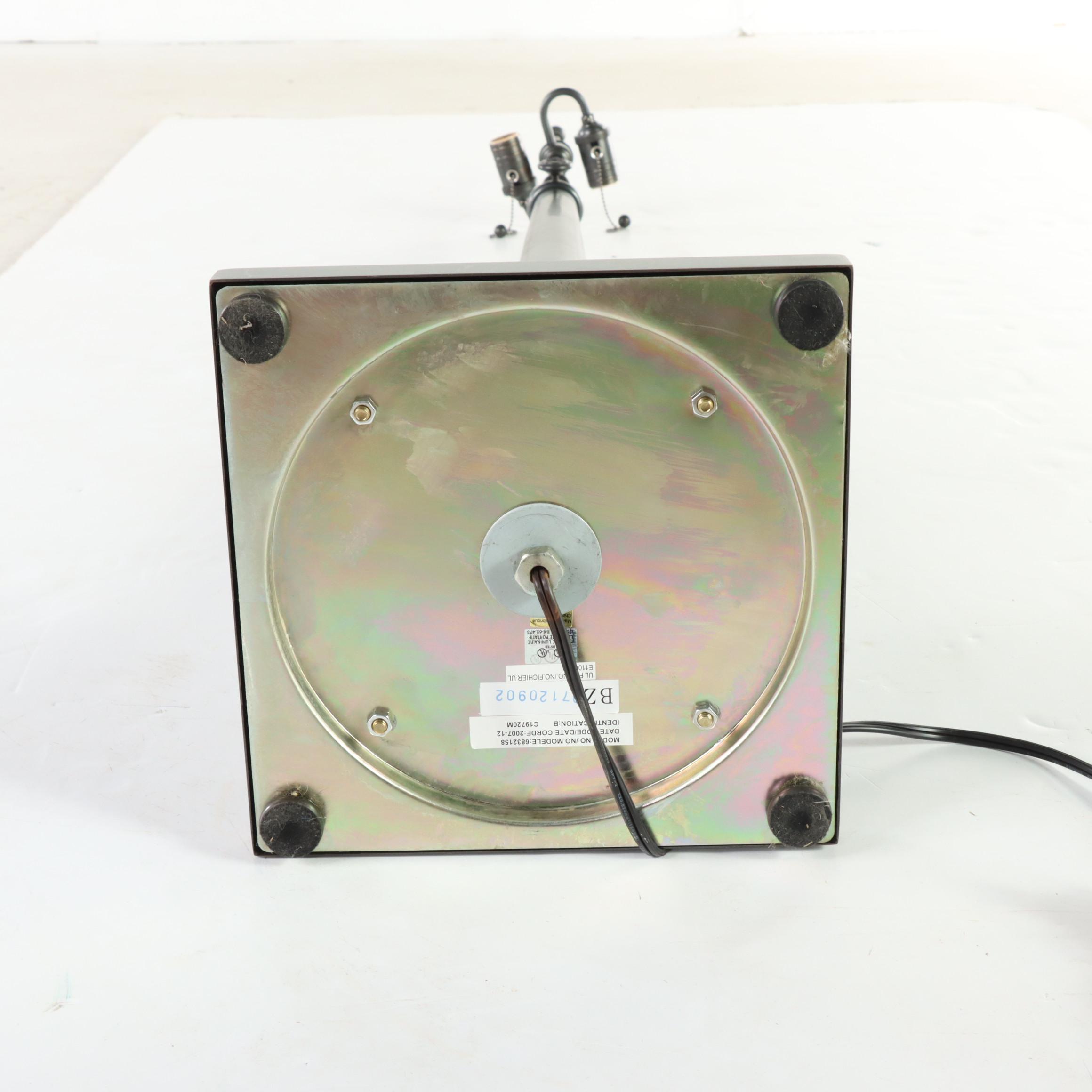 Mission Style Black Iron Floor Lamp With Mica Shade, Contemporary