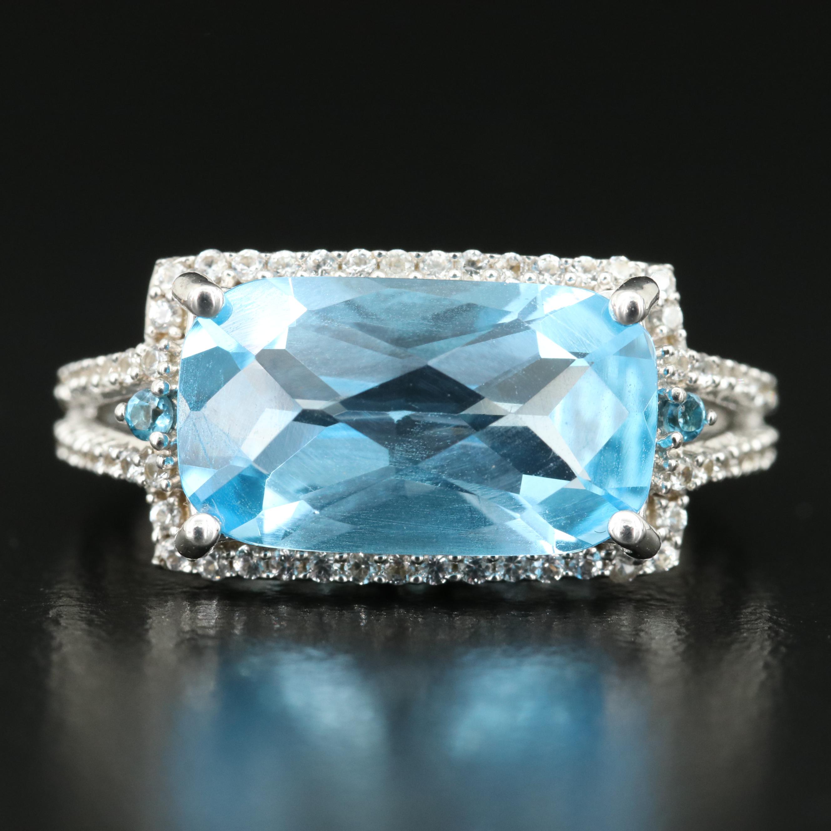 Sterling Swiss Blue Topaz and Sapphire Ring