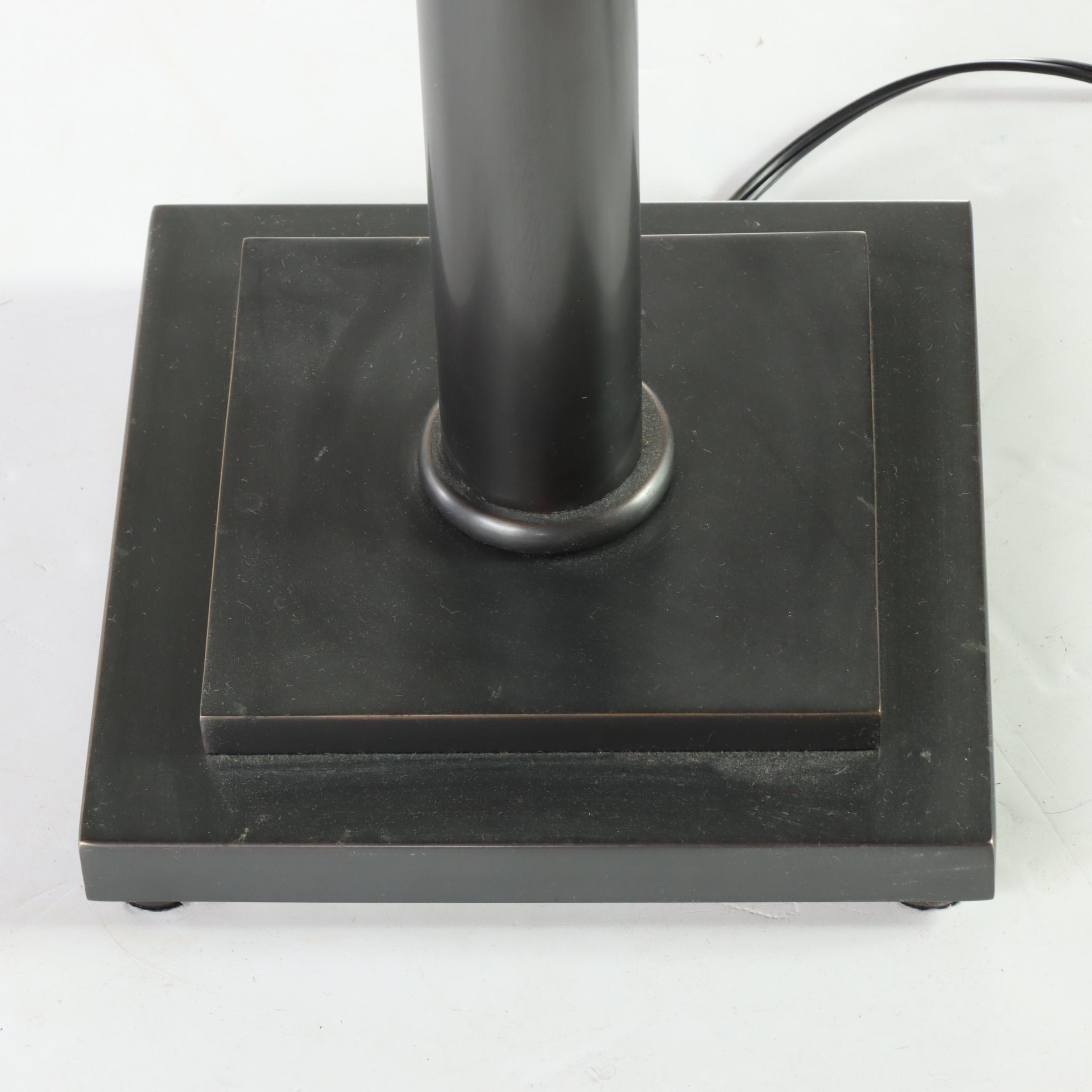 Mission Style Black Iron Floor Lamp With Mica Shade, Contemporary