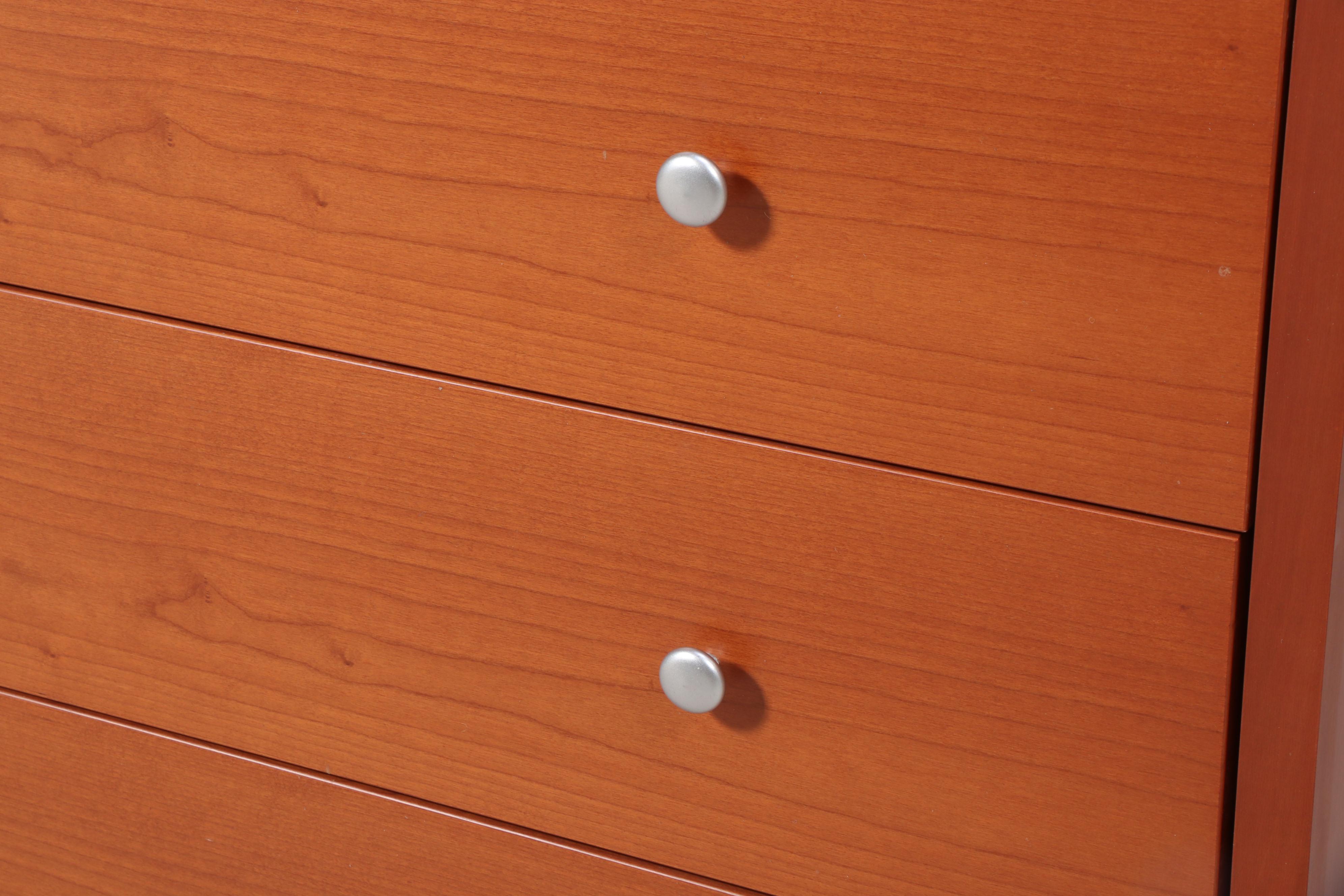 Contemporary Cherrywood Chest of Drawers with Glass and Pull-Out Display Top