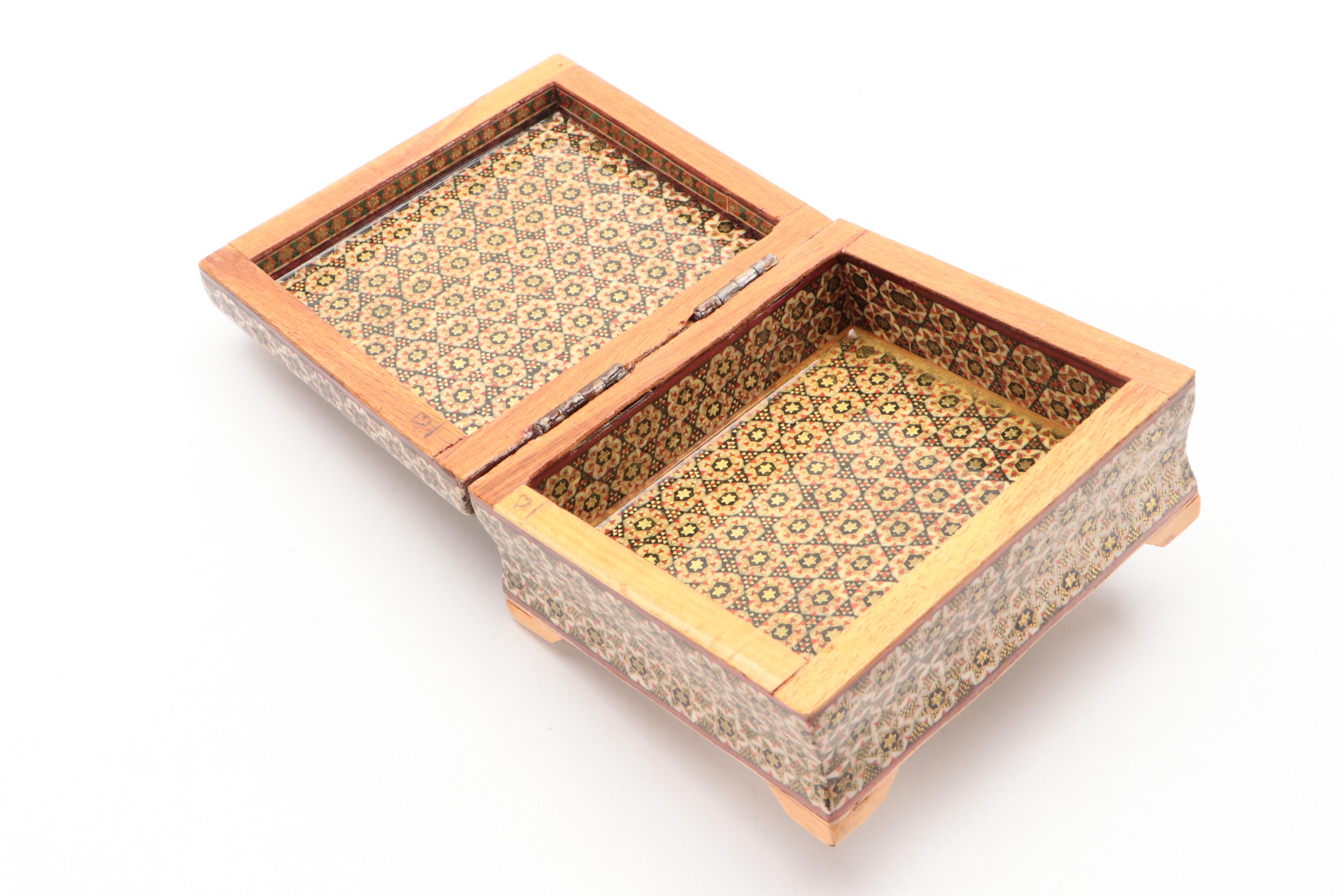 Persian Hand-Painted Khatam Marquetry Box and Other Trinket Boxes