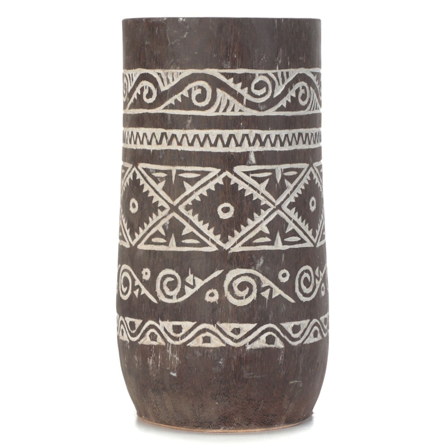 Carved Coconut Palm Vase