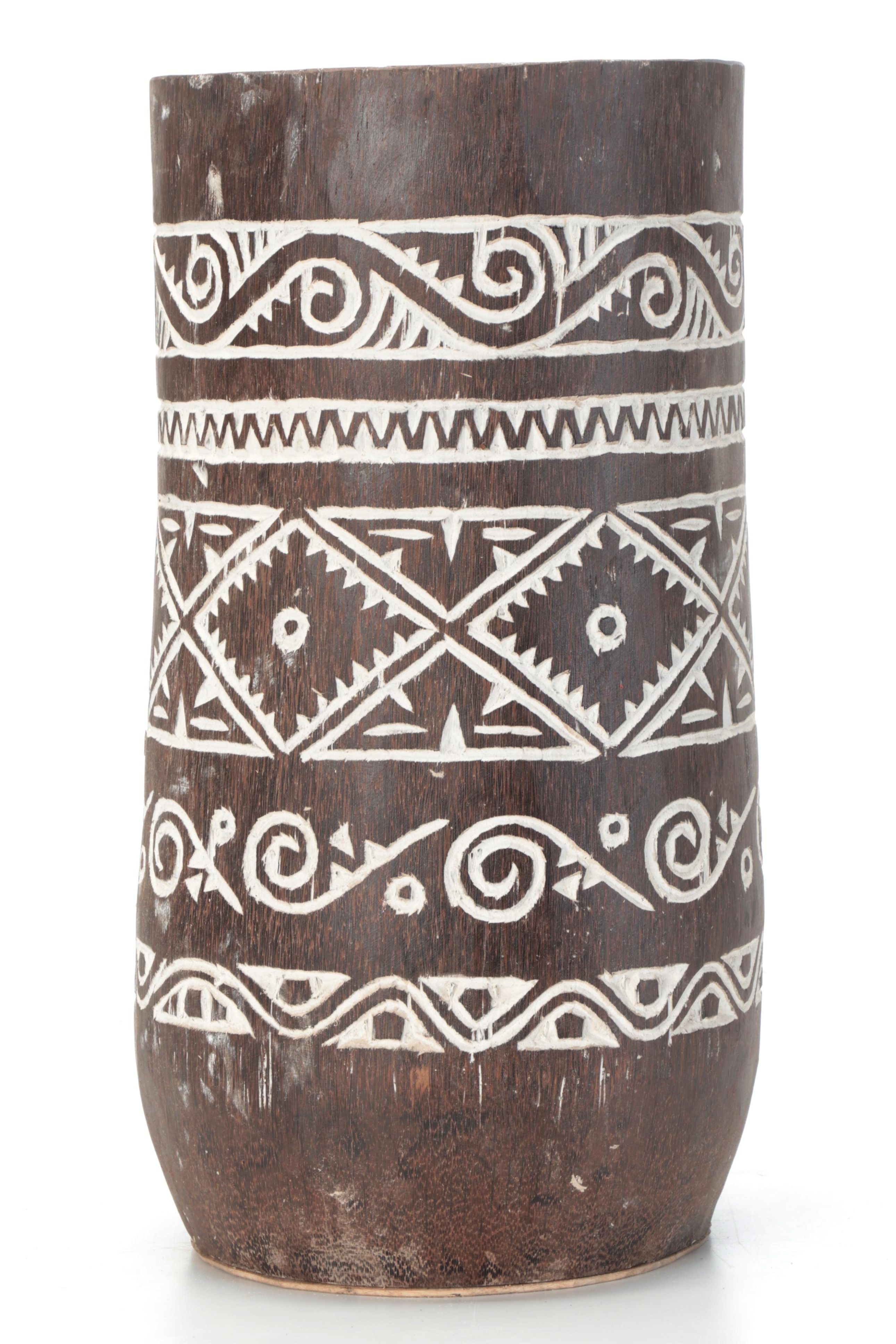 Carved Coconut Palm Vase