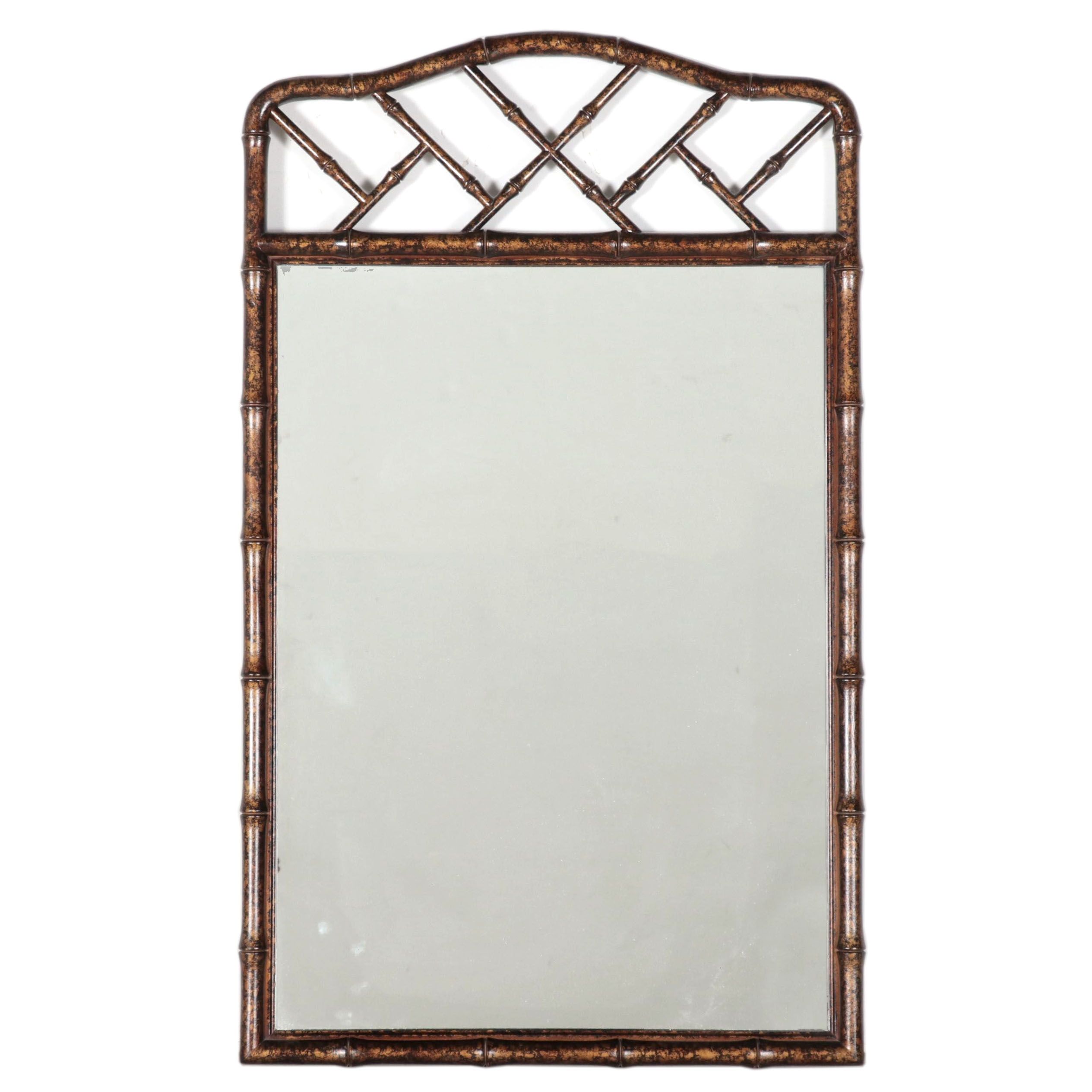 Chinoiserie Bamboo Semblance Wooden Wall Mirror, Possibly Henredon