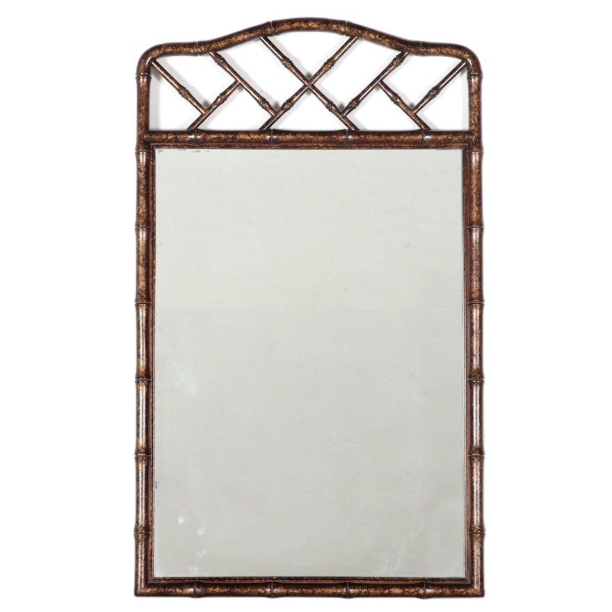 Chinoiserie Bamboo Semblance Wooden Wall Mirror, Possibly Henredon