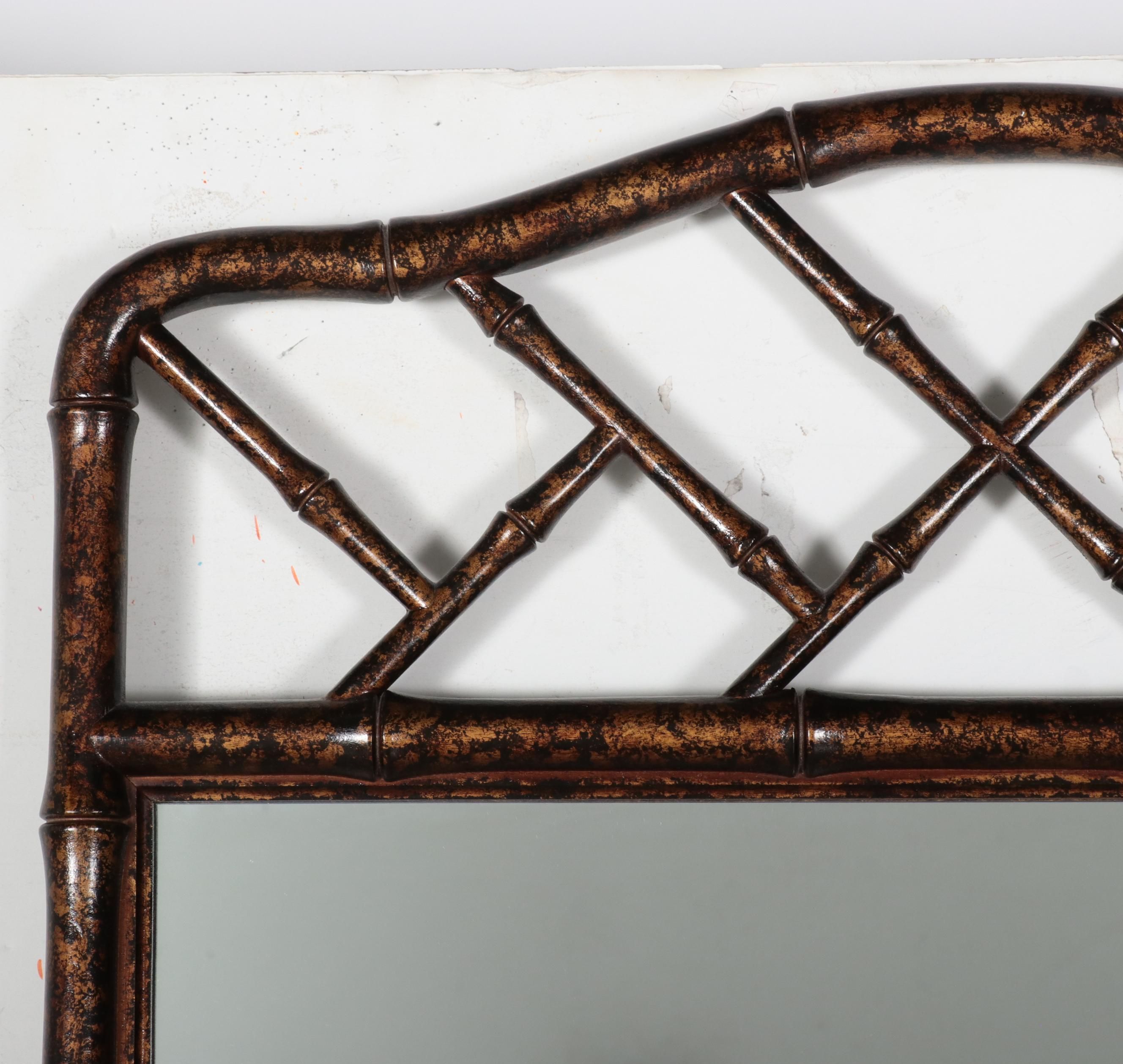 Chinoiserie Bamboo Semblance Wooden Wall Mirror, Possibly Henredon