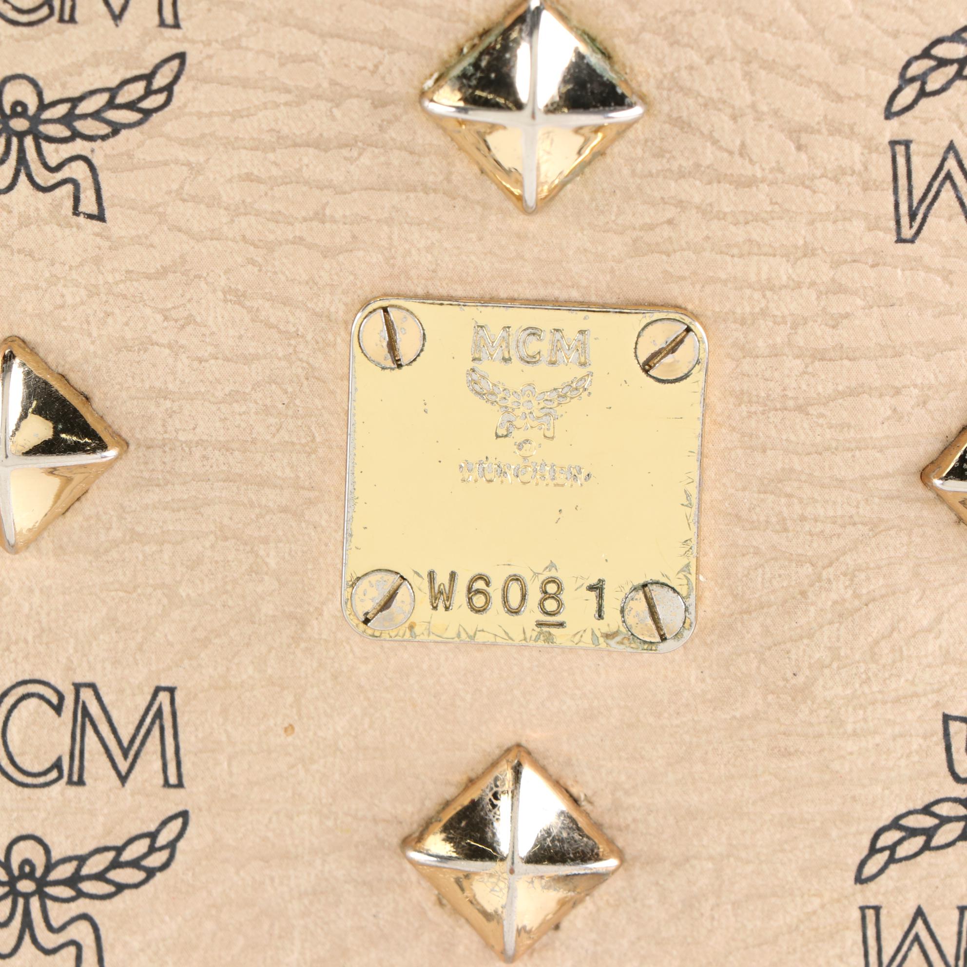 MCM Small Stark Backpack in Beige Studded Visetos