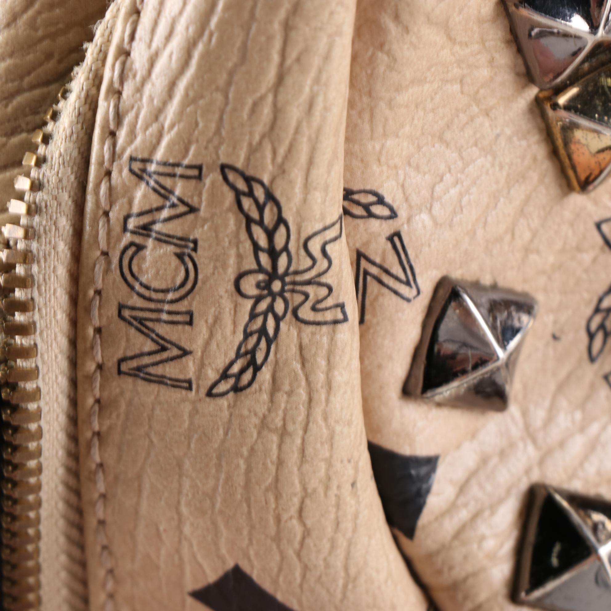 MCM Small Stark Backpack in Beige Studded Visetos