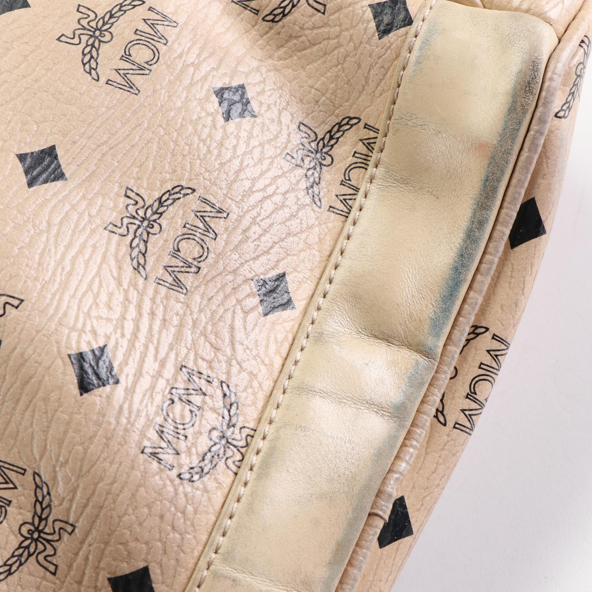 MCM Small Stark Backpack in Beige Studded Visetos