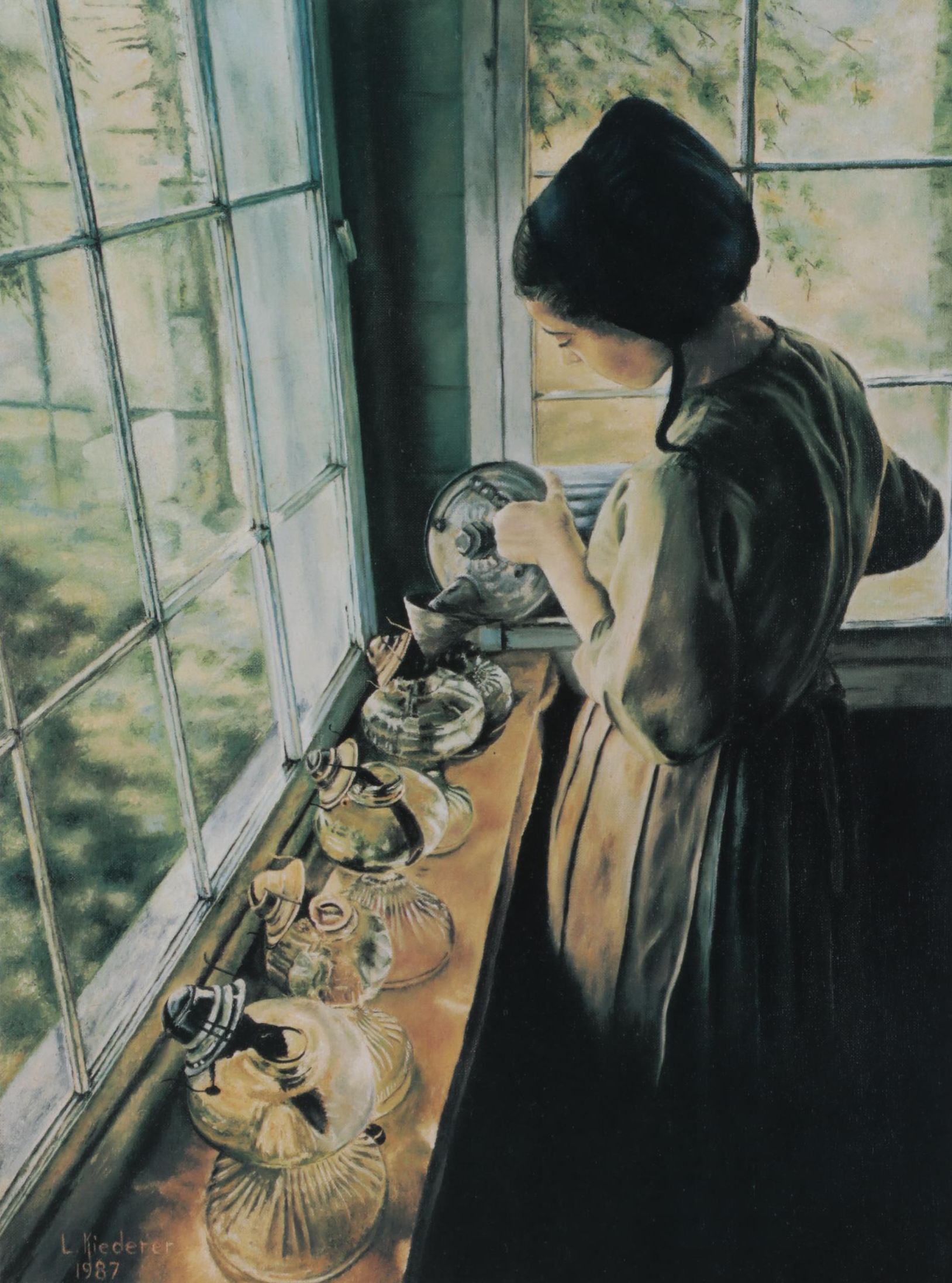 Linda Kiederer Offset Lithograph "Daily Chores," Circa 1987