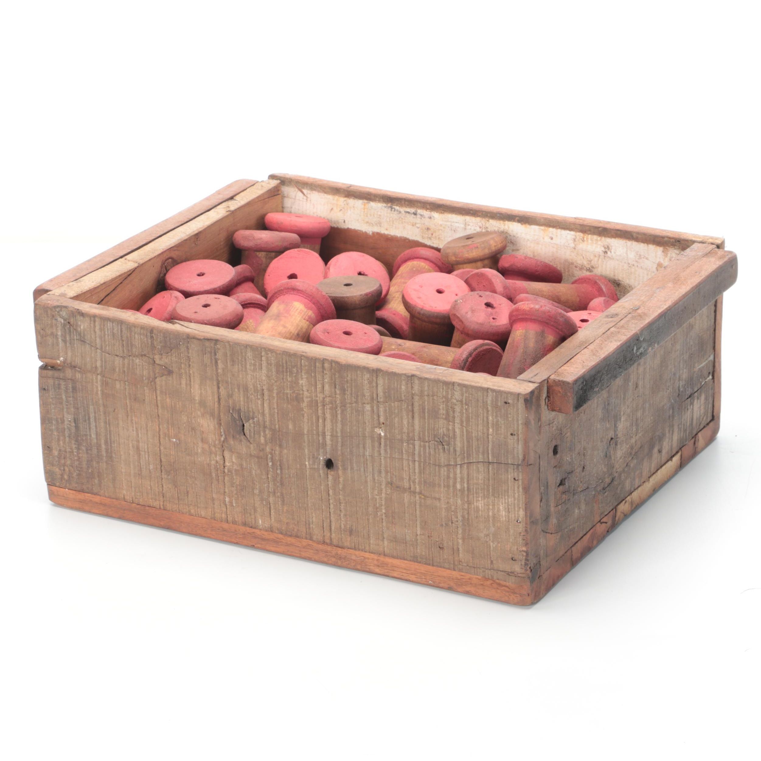 Wooden Spools and Crate